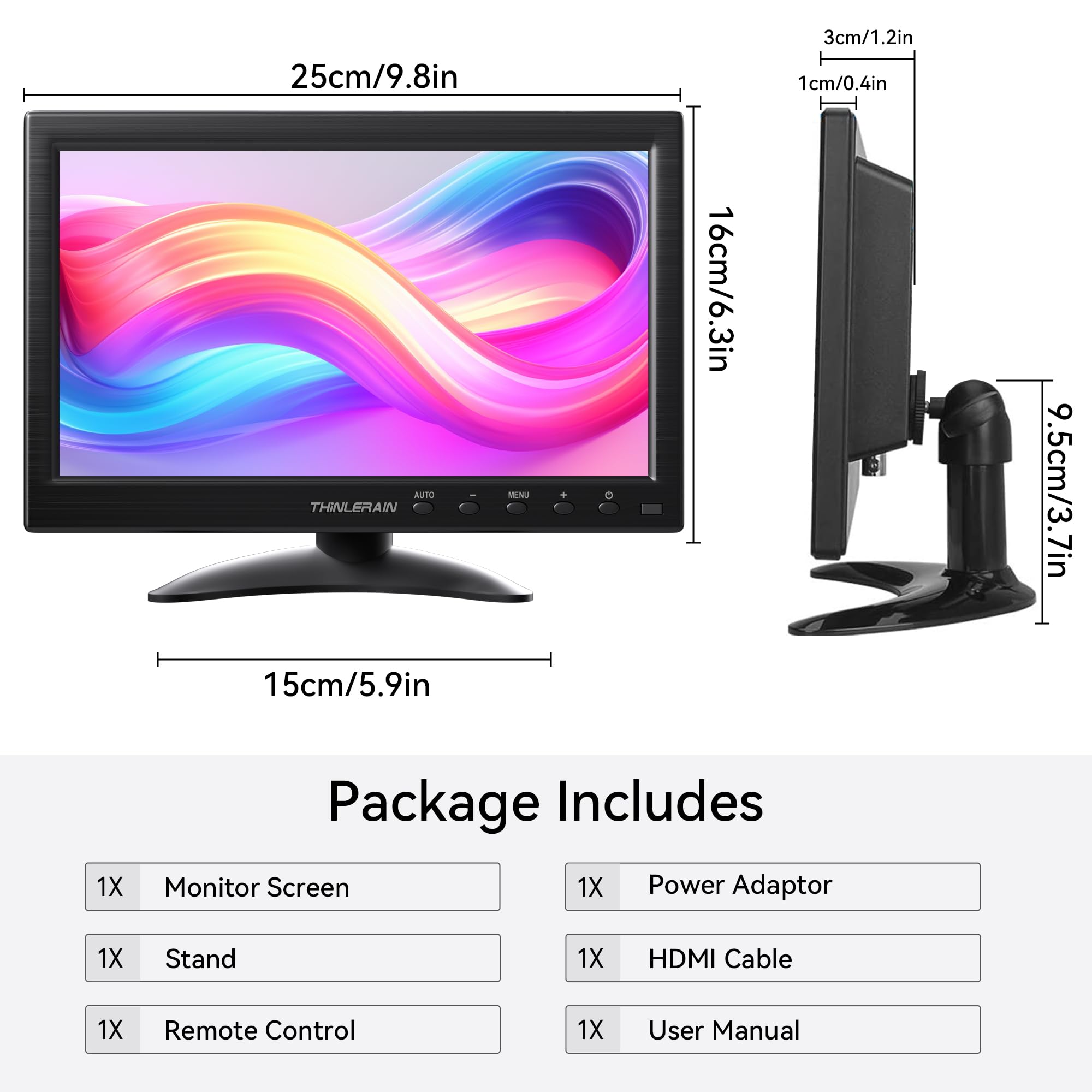 10,1 Zoll Touchscreen Monitor – 1366x768 HD IPS 16:9, HDMI/VGA/BNC/AV, eingebaute Lautsprecher, VESA 75x75 –Kleiner Monitor für PC, Raspberry Pi, Fire TV Stick, Küche, Auto, Überwachung