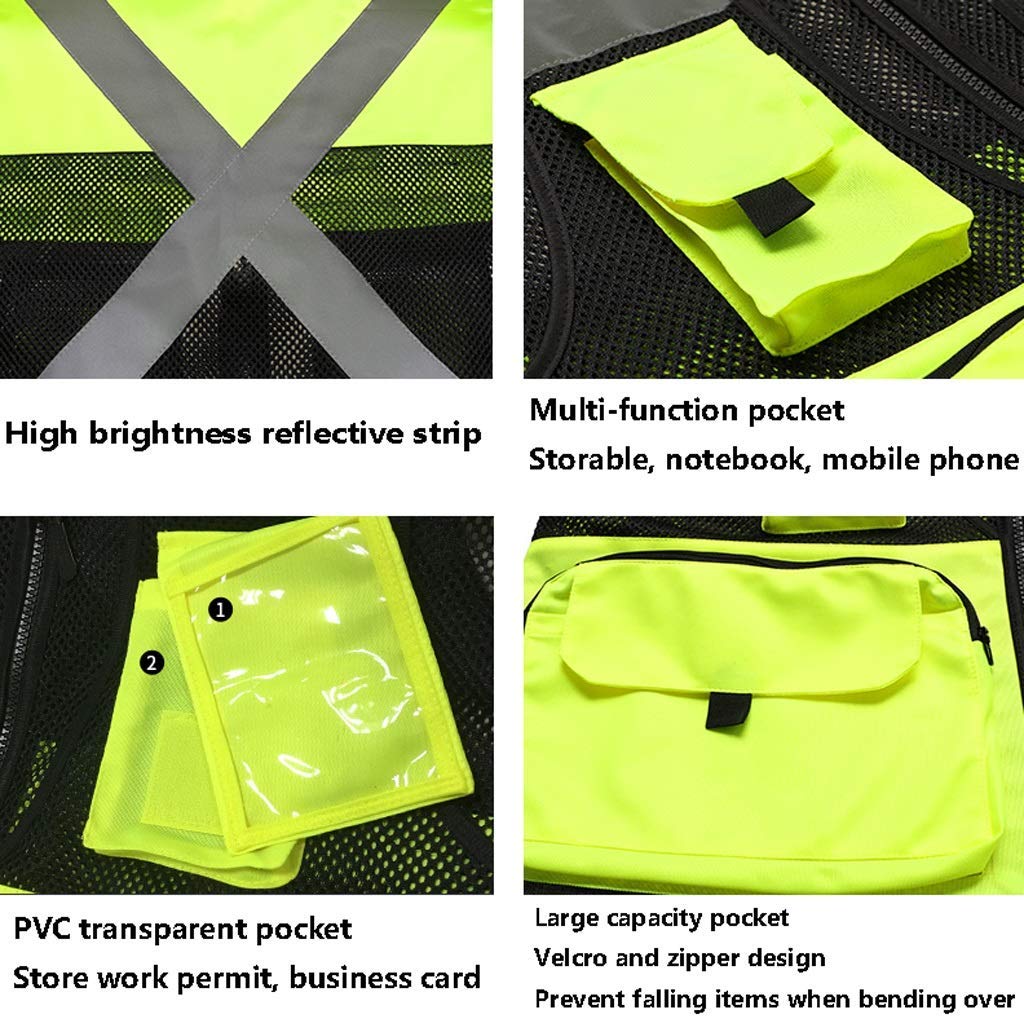 Chaleco de Seguridad para Hombres, Chaleco de Seguridad Reflectante Ligero y Transpirable por la Noche Ropa de Trabajo Chaleco de Alta Visibilidad 2 Piezas (Amarillo Fluorescente, L)