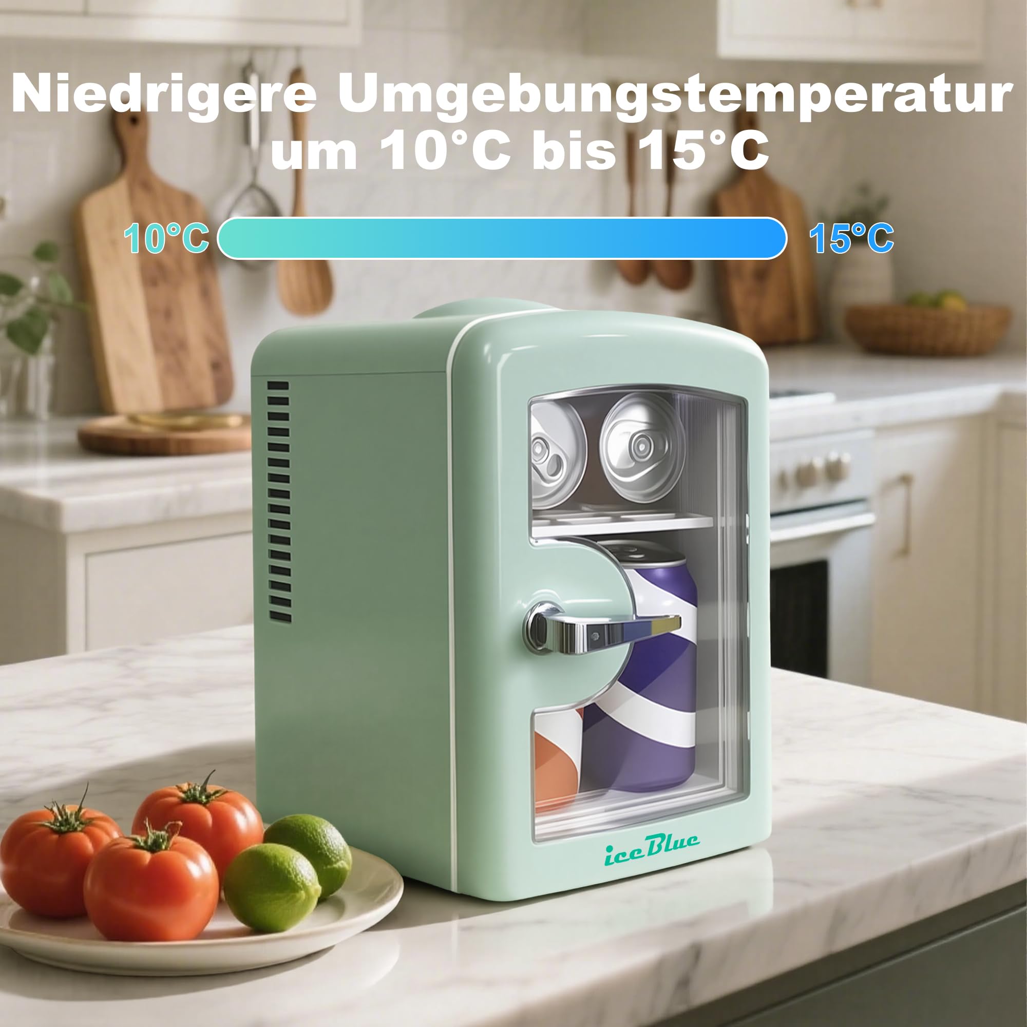 Iceblue Mini-Kühlschränke, winziger Kühlschränke mit Blickfenster, 4L / 6 Dosen Hautpflege Kühlschränke für Schönheit & Getränke, Kleiner Kühler für Zuhause, Auto, Geschenke - Grün