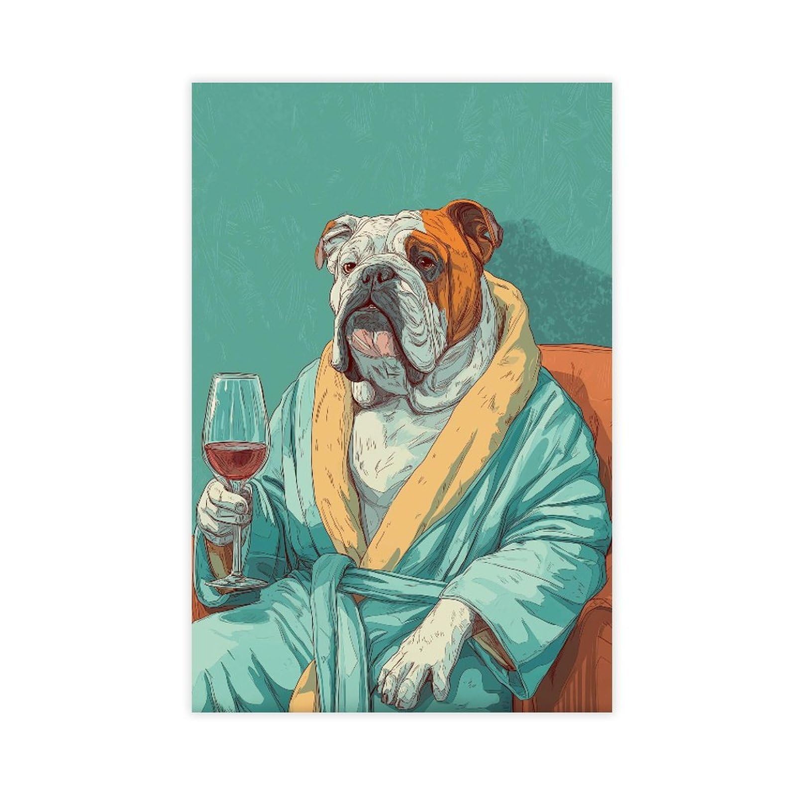 MRYCQ Wine Bulldog Poster Canvas Poster for Bedroom Decor Gift