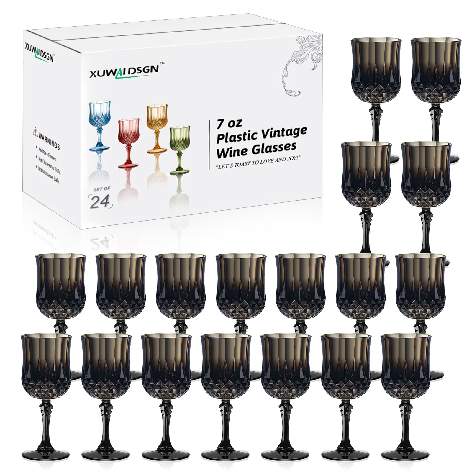 Vintage Wine Glasses - 24 Pack, Durable & Affordable -22