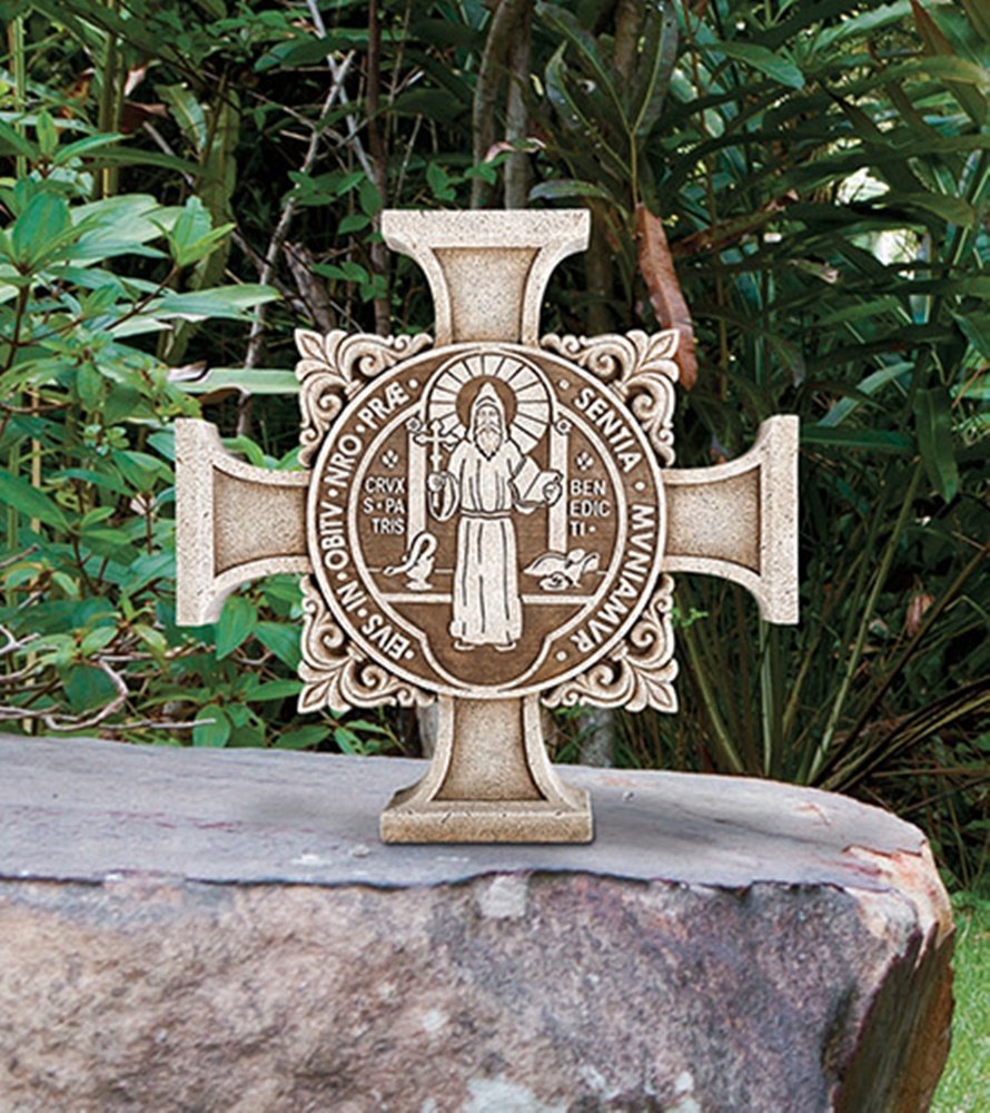 Garden Crosses and Crucifixes Avalon Gallery Saint Benedict Stoneresin Cross Stepping Stone, 11 Inch