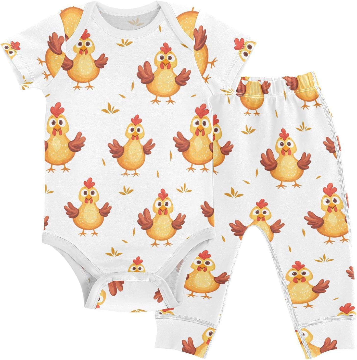 vvfelixl Baby Clothes Funny Cartoon Chicken Baby Bodysuits Set Unisex Short Sleeve Babys Pants Sets 0-3M