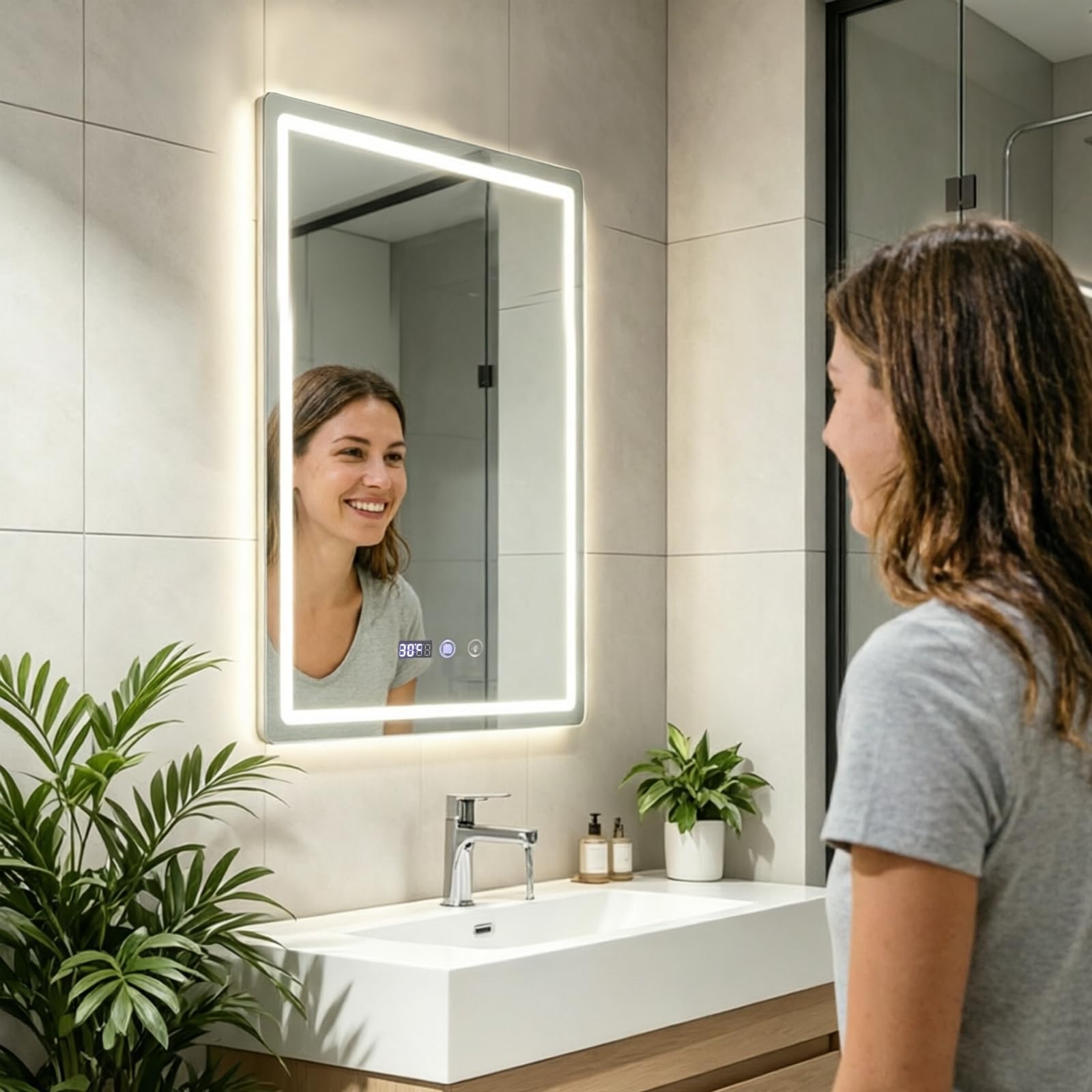 Espejo de baño LED 50 x 70 cm, espejo de baño con iluminación, táctil