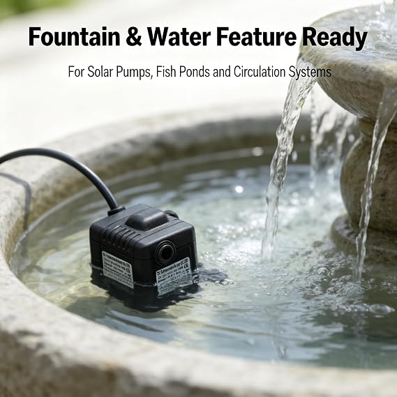 Solar Fountain Pump, DC 12V for MINI Solar Fountain Pump Replacement with 1.5m Wire,Powerful and Versatile Submersible Water Pump for Aquariums, Ponds, and Gardens(DC12V)