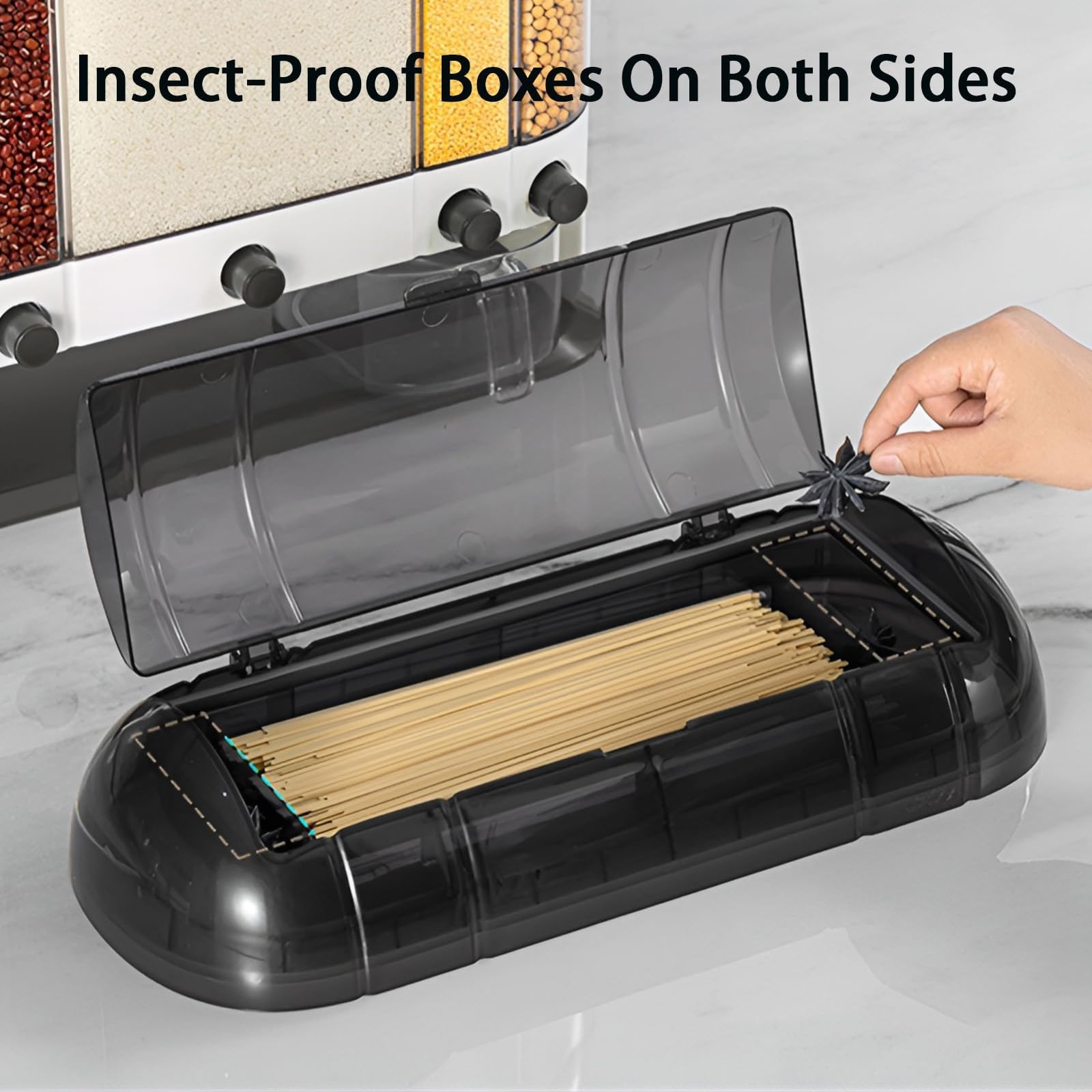 Dispensador de alimentos secos, dispensador de arroz de granos, dispensador de cereales de 5 rejillas con deflector extraíble de doble capa para organización de despensa y almacenamiento de cocina