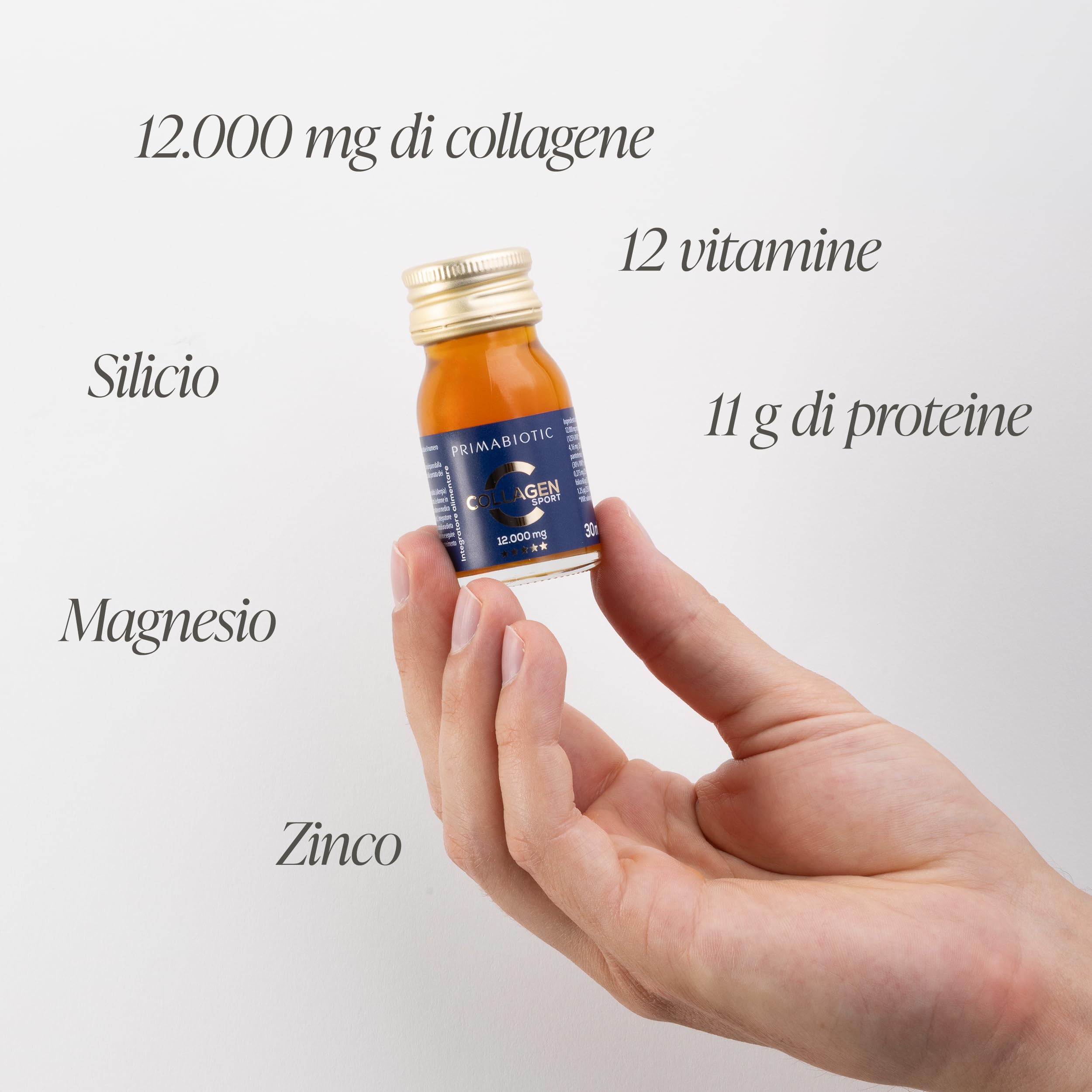 Primabiotic Collagen Sport 12000 mg | Collagene da Bere | 30 Flaconcini | Integratore Liquido con Acido Ortosilicico | Per Persone Attive e Sportivi | Gusto Ananas | Alto Contenuto di Proteine