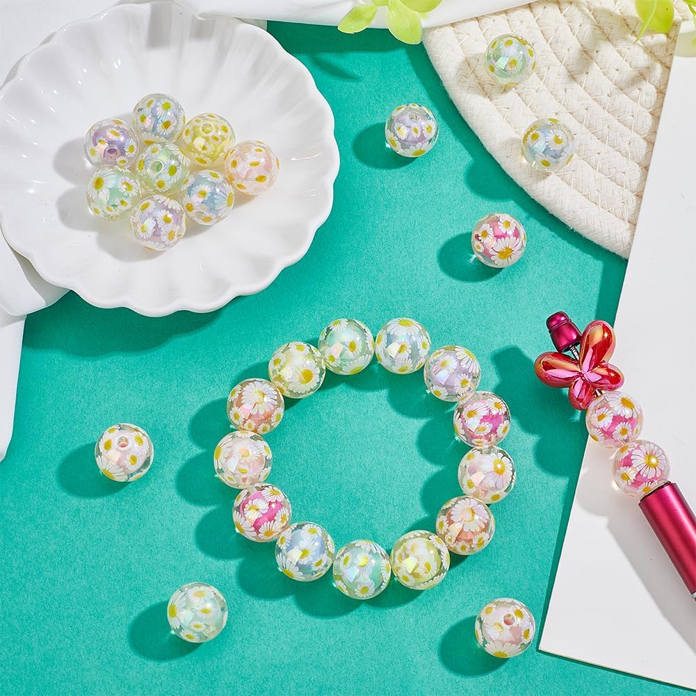 PH PandaHall 30Pcs Daisy Flowers Acrylic Beads 16mm AB Color Spacer Beads Round Loose Transparent Bead for Beadable Pens Beading Hairband Bracelets Necklace Craft - Image 4