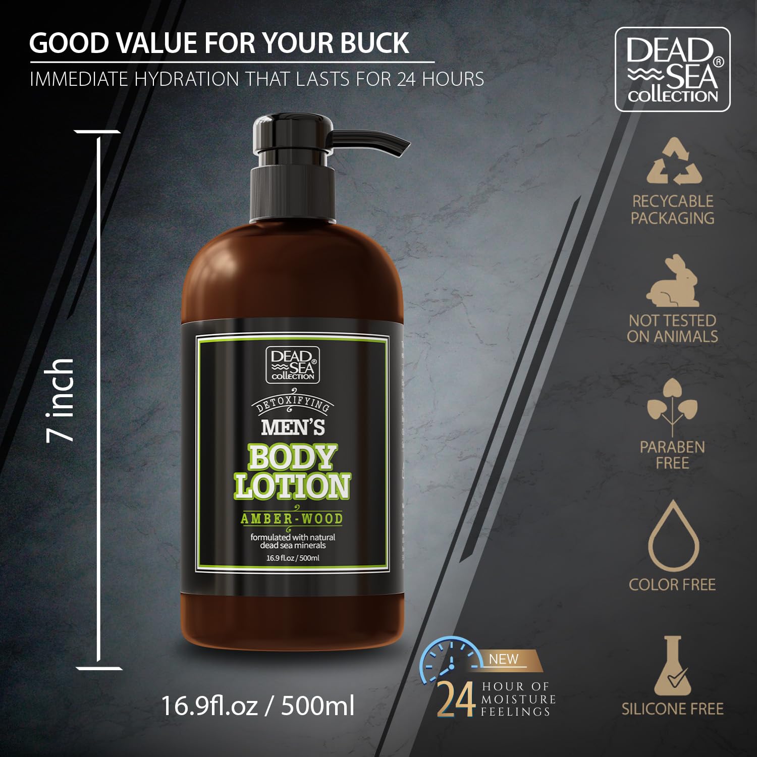 Dead Sea Collection Amberwood Men's Body Lotion - Amberwood Oil and Dead Sea Minerals - Maximum Hydration Nourishing Moisturizing Lotion for Men - 16.9 Fl Oz Bottle - Image 5