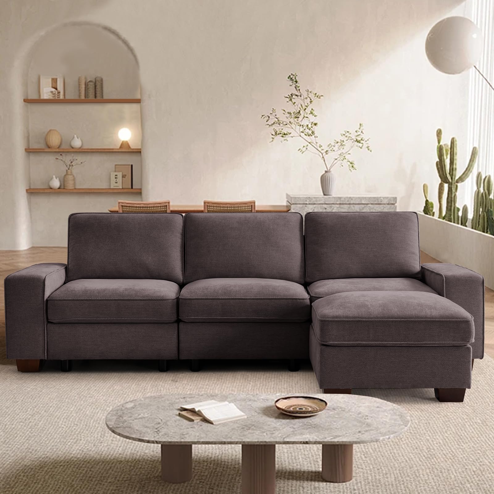 TEKAMON 100" Modular Sectional Sofa with Seats Storage, L Shaped Couch with Movable Ottoman, Chenille Fabric Couch for Living Room, Office, Deep Seat,