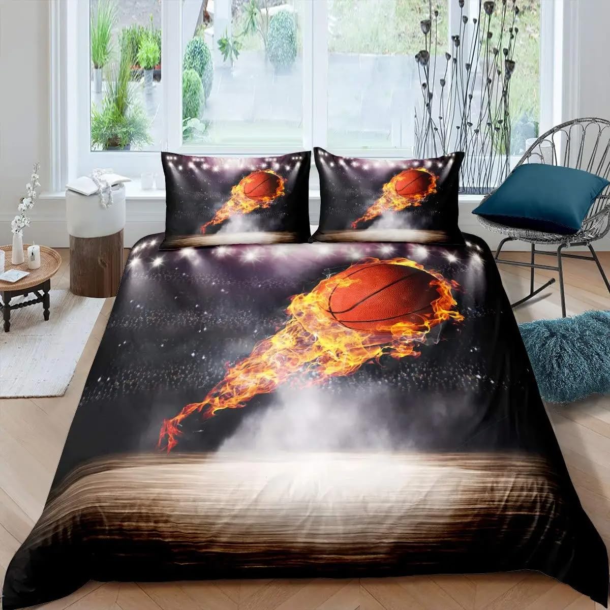 QBIDCSX King Size Duvet Cover Sets Basketball Bedding Set with Zipper Closure Breathable Hypoallergenic Microfiber Quilt Cover 94.5"x 86.6"(240x220 cm) + 2 Pillowcases 19.7"x 29.5"(50x75 cm)