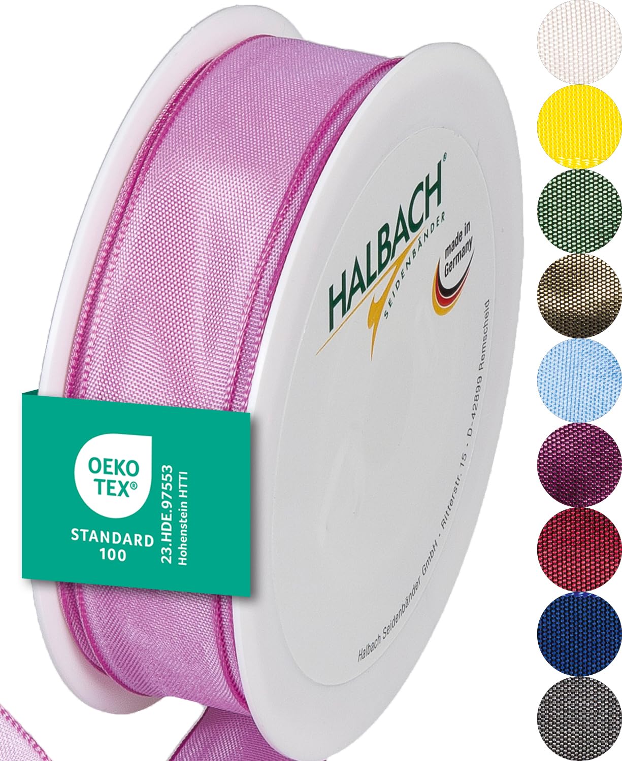 Halbach Seidenbänder Premium Geschenkband mit Drahtkante | Breite 25mm Länge 25m | Öko-Tex 100 zertifiziertes Schleifenband | Taftband Made in Germany, Farbe: rosa