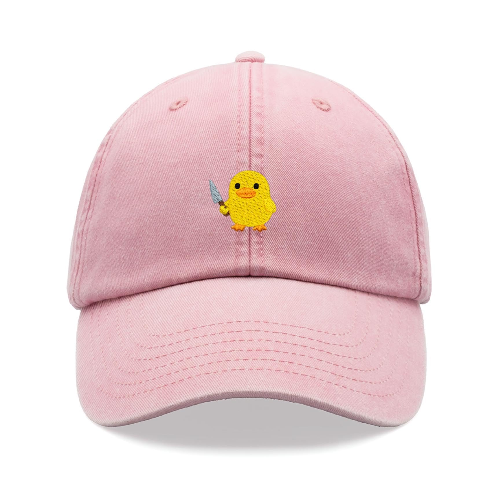 Duck with Knife Meme Baseball Cap Vintage Washed Unisex Dad Hat Adjustable Pink