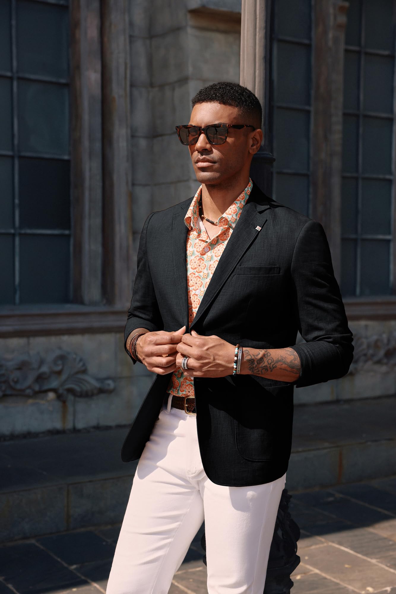 PJ PAUL JONES Giacca sportiva da uomo, casual, in cotone e lino, leggera, con 2 bottoni, sfoderata, nero, XL