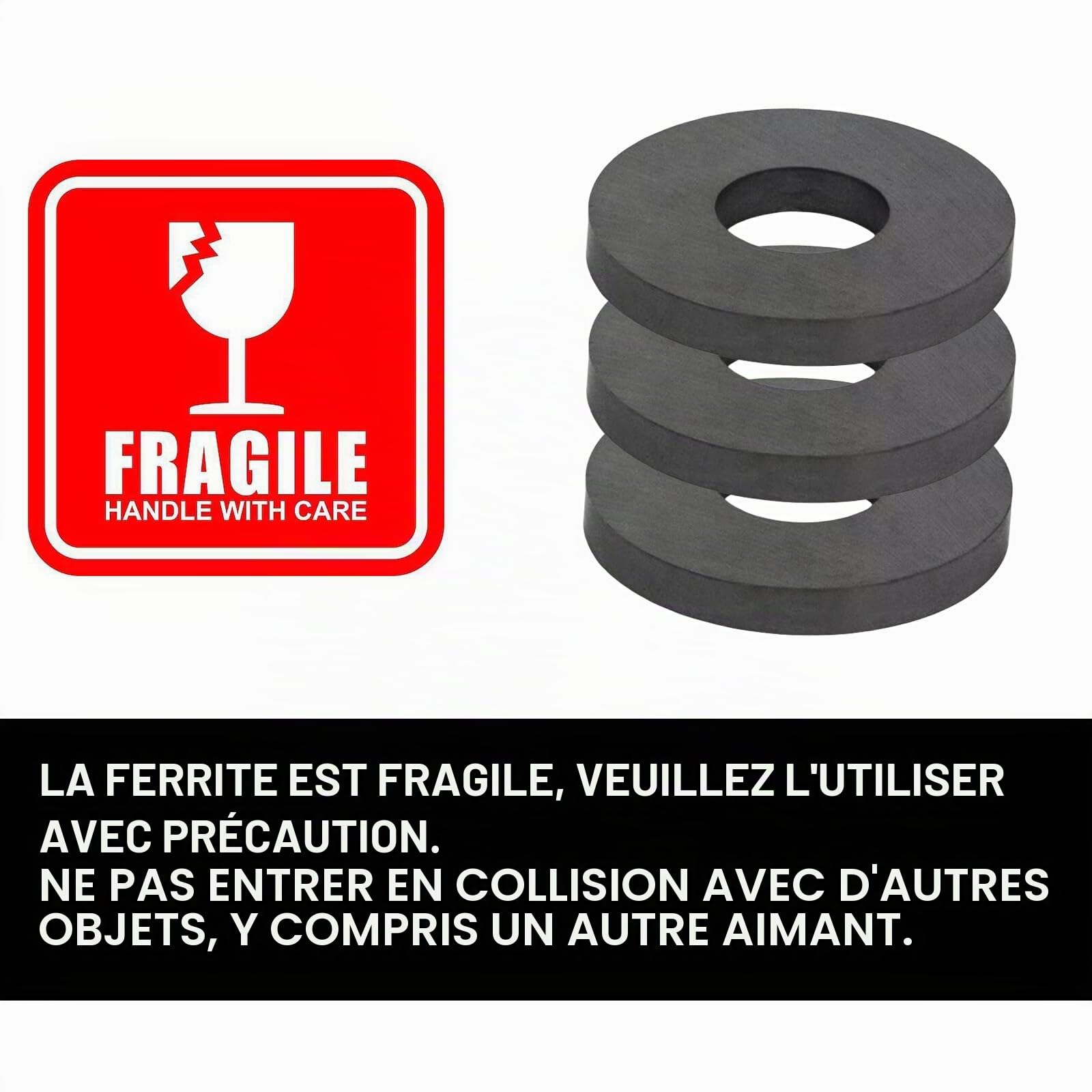 Lot de 4 anneaux magnétiques : diamètre 70 mm x 32 mm x 15 mm, avec trou, anneau magnétique, résistant, avec trou pour l'industrie, le bricolage, les projets scientifiques
