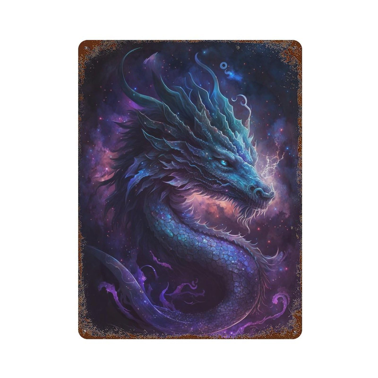Galactic Dragon Art Print-9 Distressed Metal Wall Sign 15.7"x11.8", Shabby Chic Decor for Garage, Pub Or Kitchen