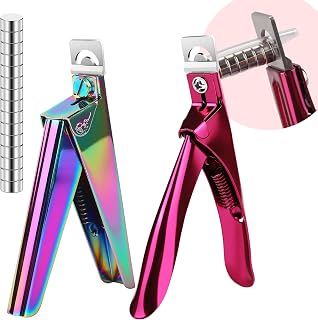 2Pack False Nail Clippers with Magnets Stainless Steel Nail Cutter for Acrylic Nail Nail Clippers with 15Pcs Small Magnets for Home Salon Nail Art (Rainbow and Pink)