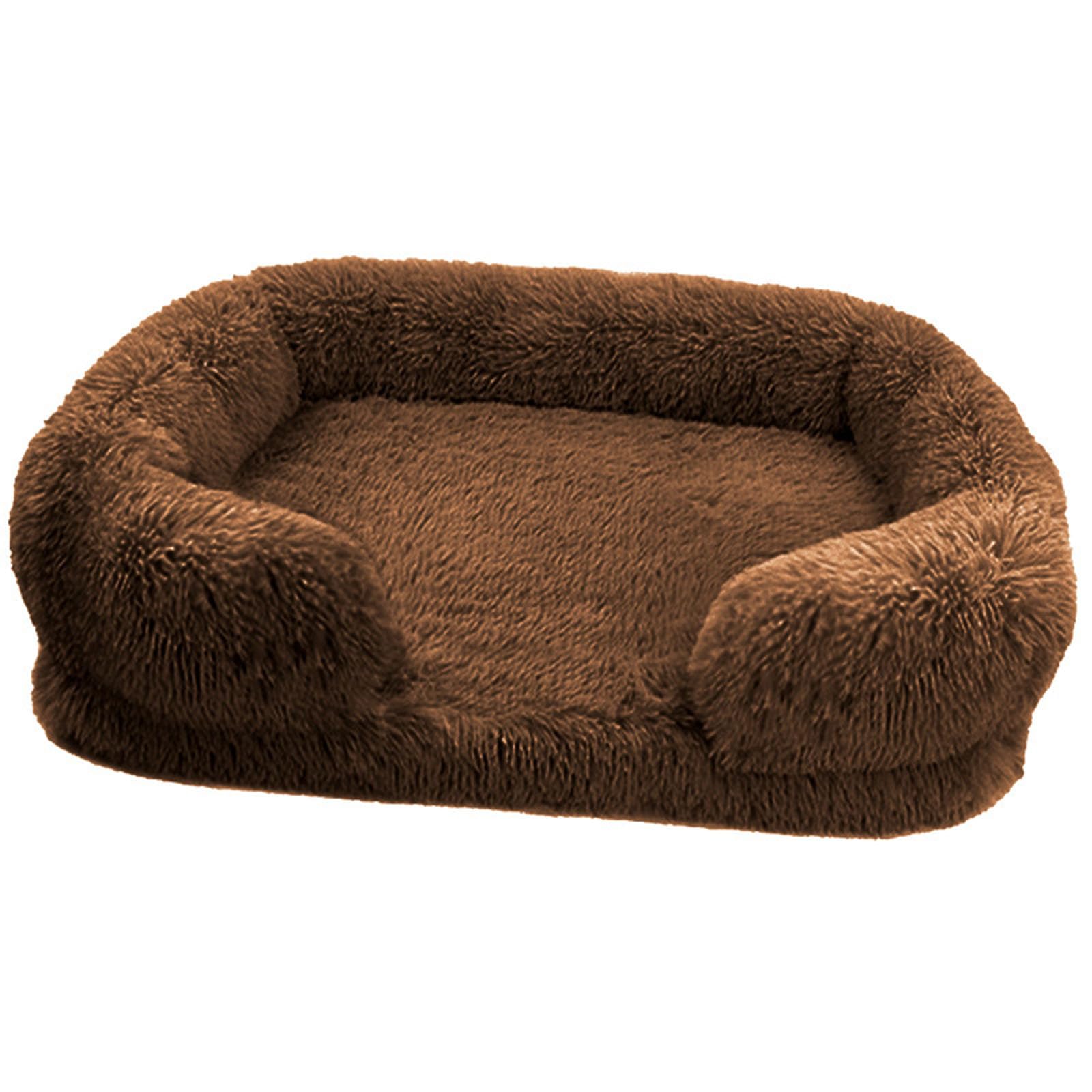 BangDon Rectangle Washable Removable Dog Bed with Soft Cosy Plush Breathable Cat Sofa Dog Bed for Small Medium Large Pet Mat (L(75x50x14cm),dark coffee)