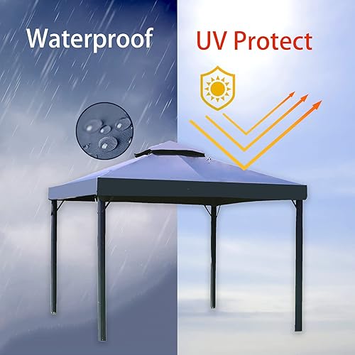 Miniatura 5 de Toldo de repuesto de 10 x 13 pies para glorieta con ranura, carpa de lona impermeable, color gris (solo la parte superior del toldo)