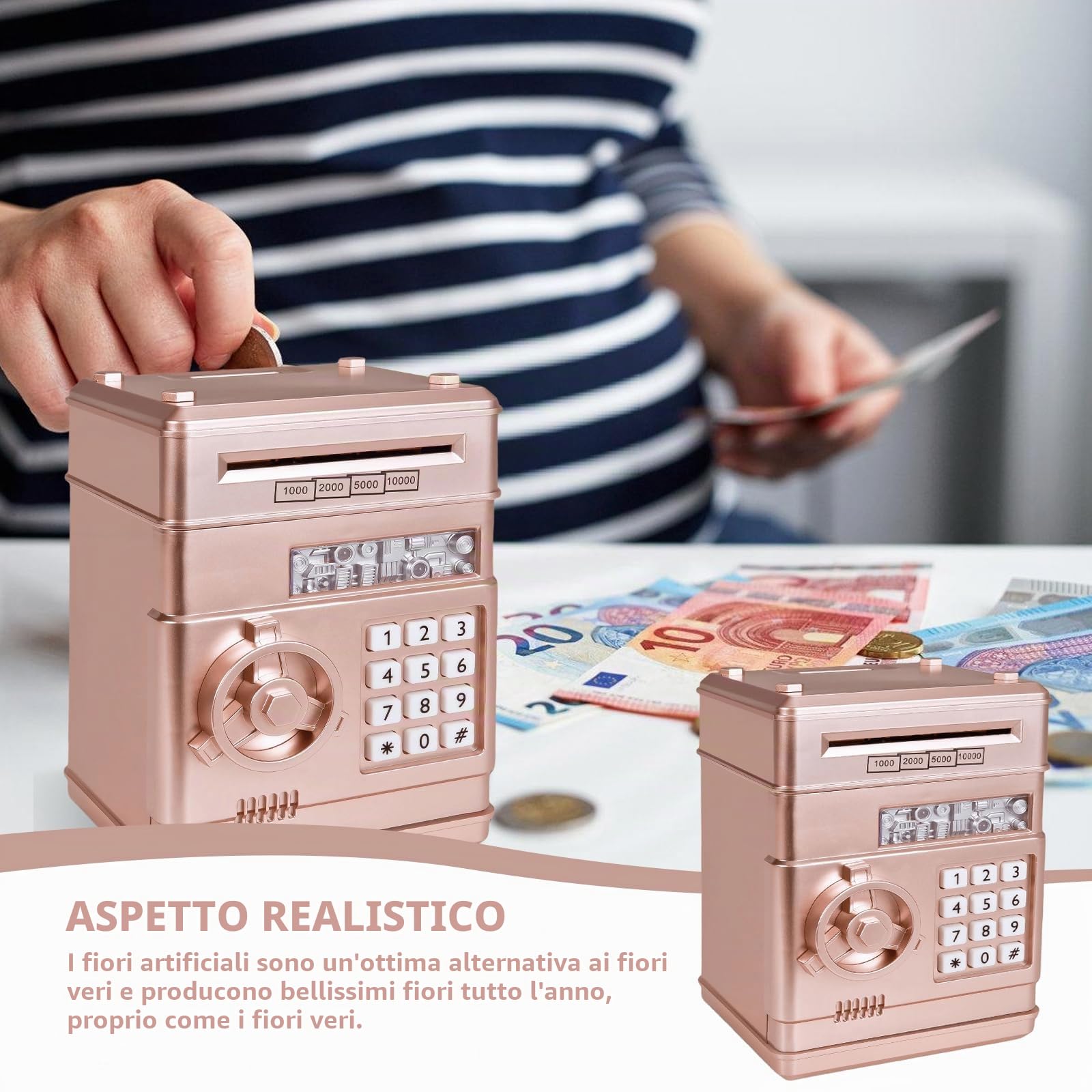 Salvadanaio elettronico per bambini dai 3 anni in su, codice elettronico password, cassaforte ATM con modalità musicale, salvadanaio elettronico digitale per bambini, giocattolo con scorrimento