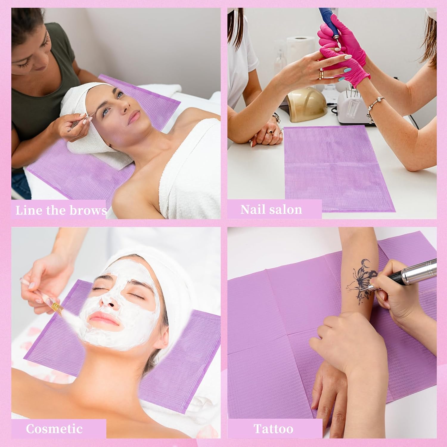 125PCS Disposable Nail Art Table Mat, Waterproof Nail Tips Art Table Towels Mat, 3 Ply Nail Napkins for Acrylic, Nail Art Mat Paper Sheet, Nail Tips Art Waterproof Pad for Salon（Purple）
