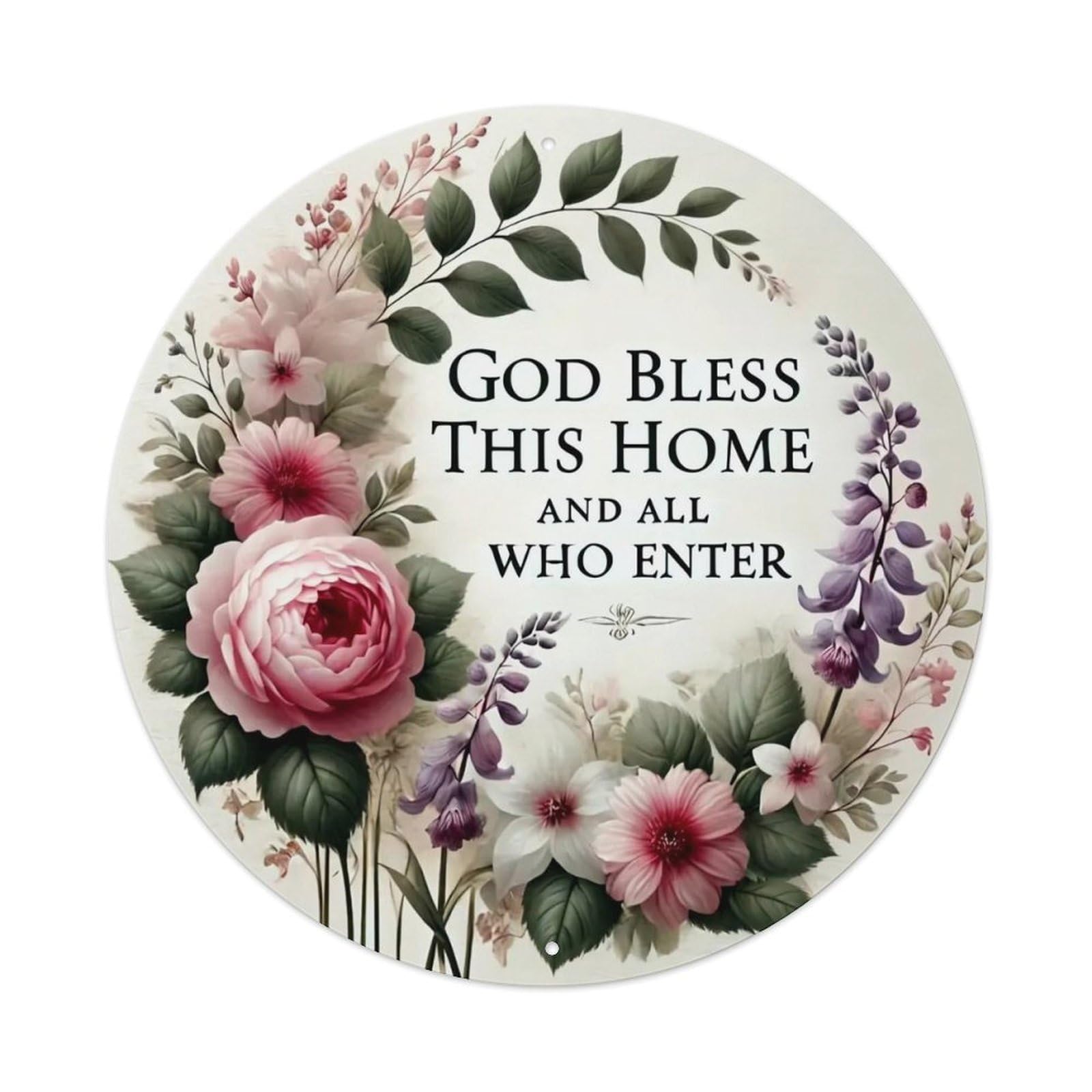 Floral Arrangement With Text Vintage Round Tin Sign Retro Metal Wall Decor Metal Poster, Home Bar Garage Cafe Wall Art Decoration 8x8Inches