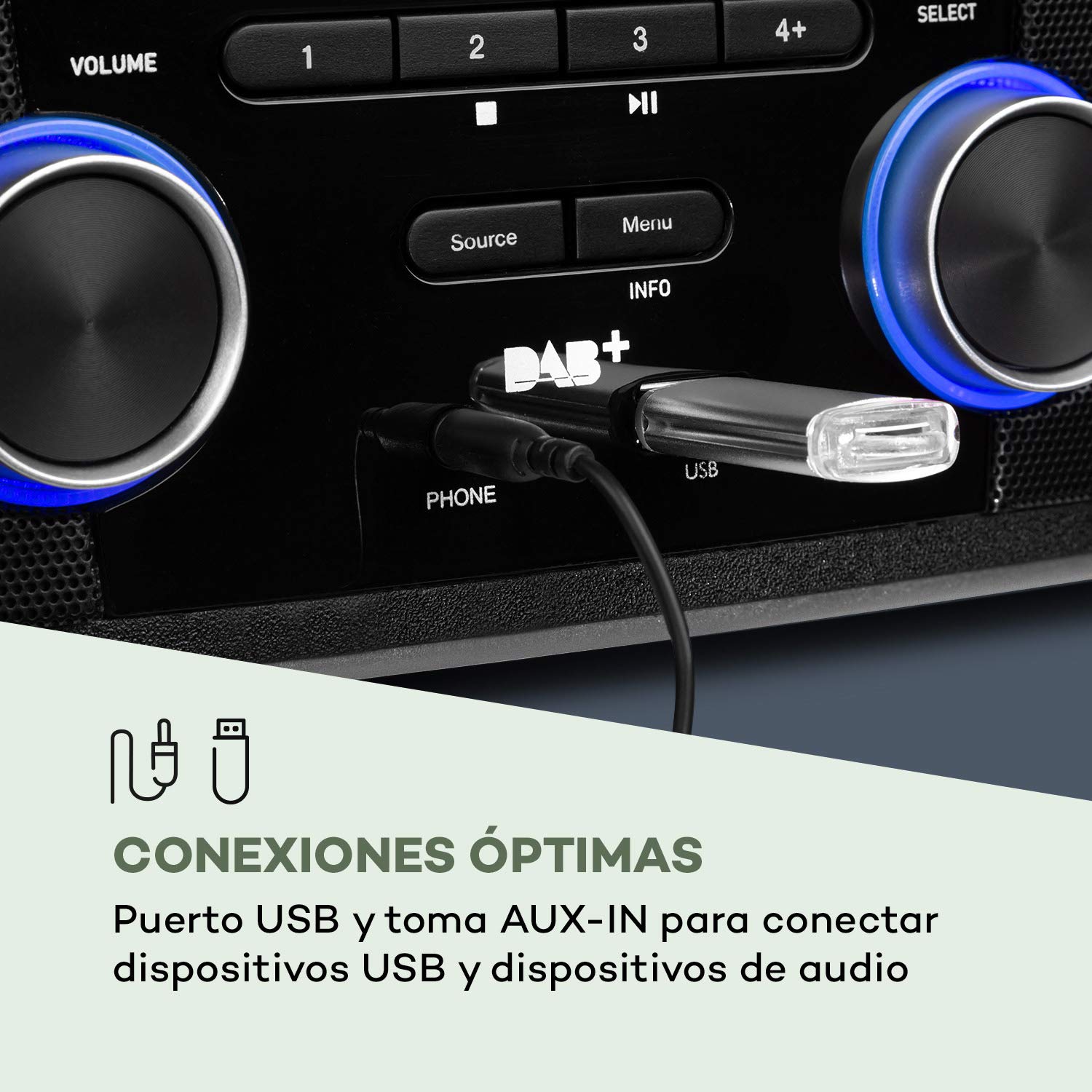 auna Stockton - Equipo de música estéreo, Potencia de 20 W, Radio Dab+/UKW, Función RDS, Reproductor de CD, Bluetooth, Puerto USB, Entrada AUX, Pantalla OLED, EQ, Programable, Despertador, Antracita
