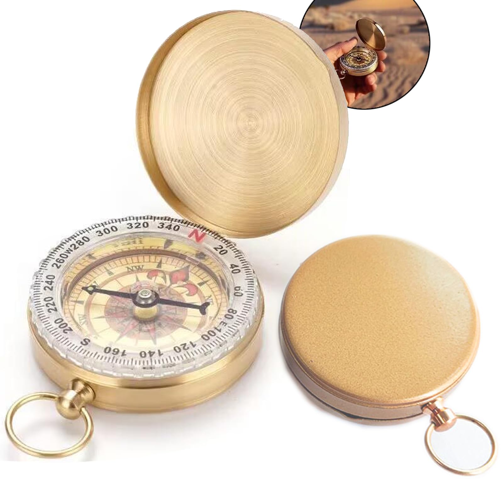Amazleer Boussole en laiton pour l'extérieur, étanche, avec chiffres lumineux, étui à rabat portable pour la randonnée, le camping et les aventures en plein air