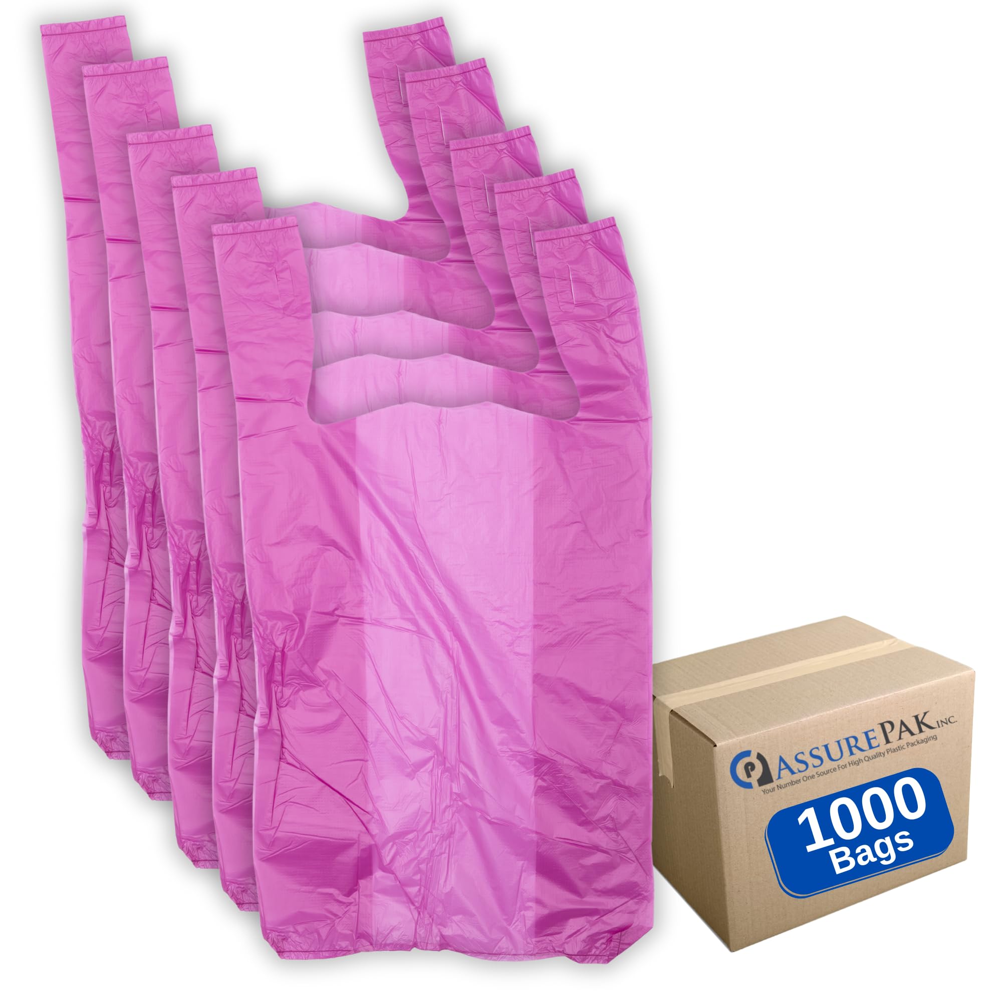 ASSUREPAK Easy Open - Colored Unprinted HDPE T-Shirt Bags - 1/6 BBL 11.5"X6"X21" - 1000 Bags - 13 microns - Burgandy - Perfect for Groceries, Shopping