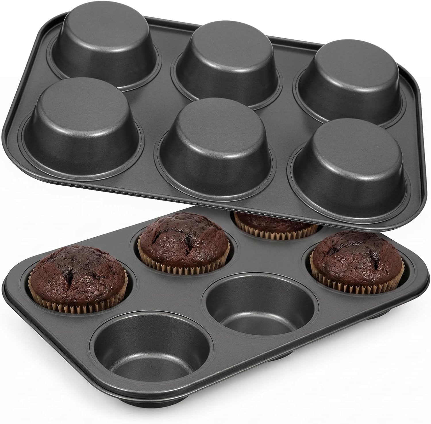 Jumbo Muffin Pan 3 Pack, Large Muffin Pan Nonstick 6 Cup, Carbon Steel Cupcake Pans for Baking, 3.3" Deep Cavity Muffins Tin, Black