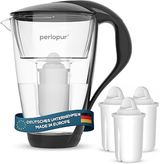 PearlCo - Filtro de agua de vidrio (negro) con 3 cartuchos de filtro Universal classic - adecuado para Brita Classic