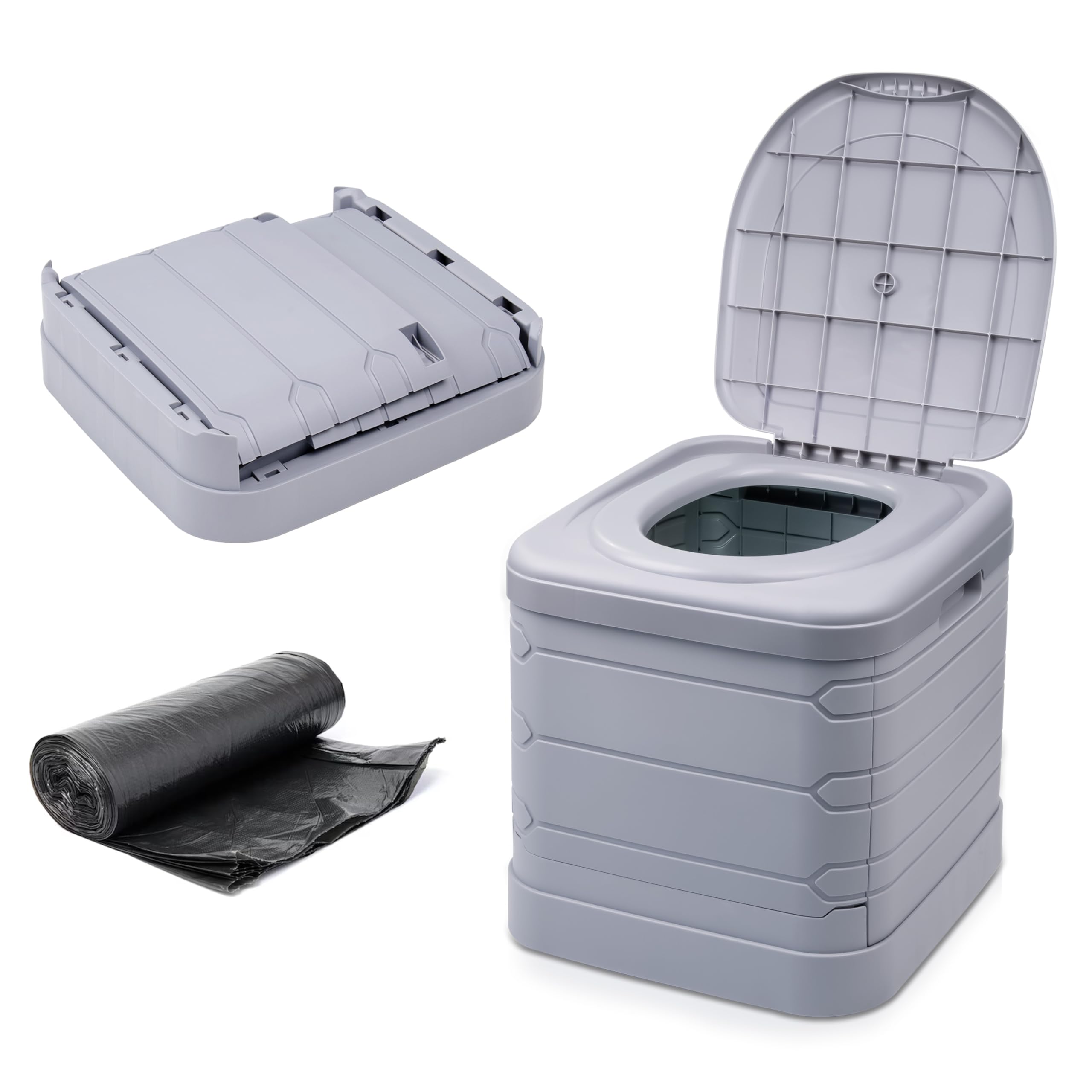 Crystals Grey 24L Portable Camping Toilet – Compact Outdoor Travel Potty Loo For Caravan, Folding Toilet, Fishing, Hiking, Festivals & Picnics – Lightweight, Easy-Clean Design (Grey)