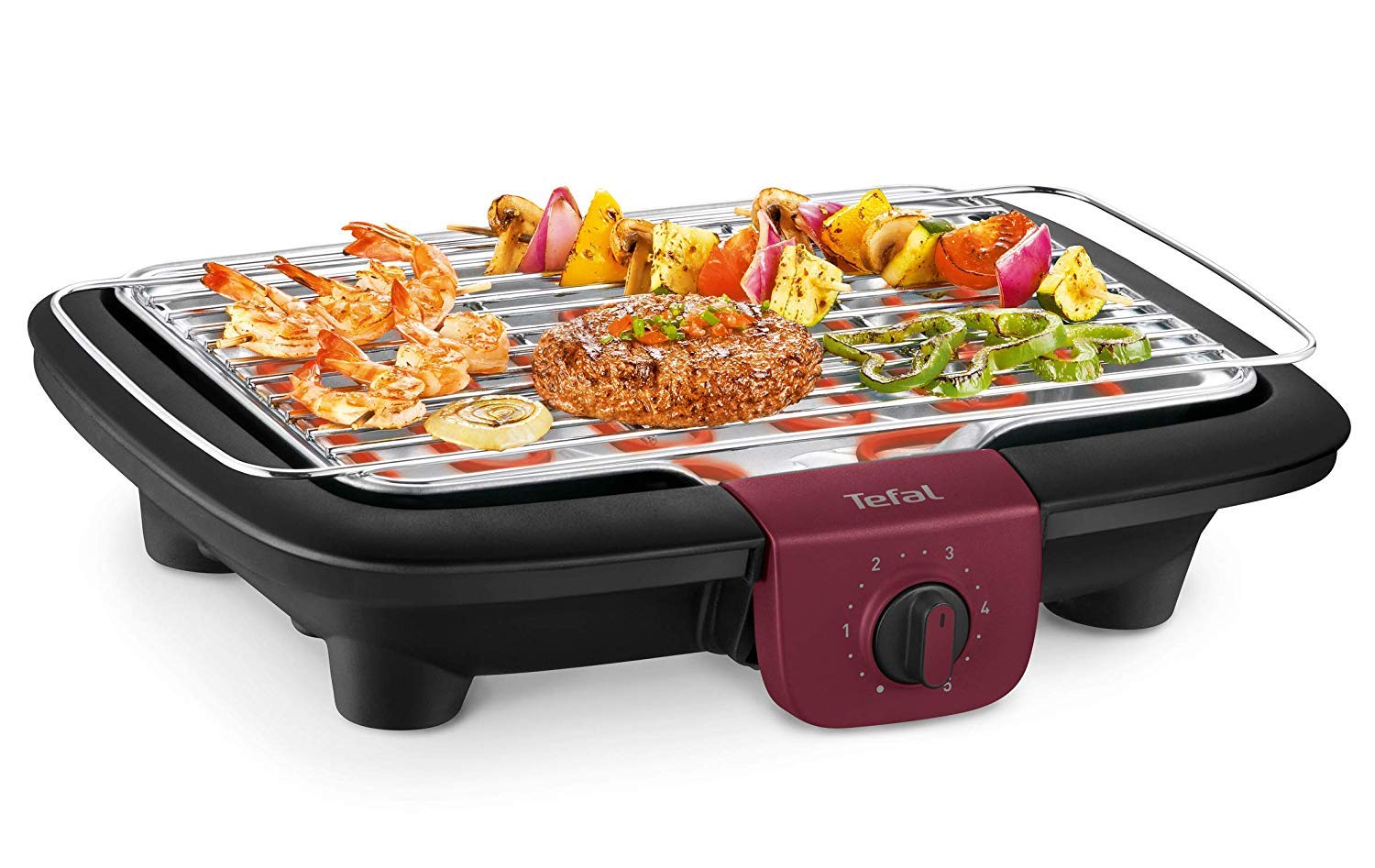 Tefal BG90F5 Easygrill Adjust elektryczny grill stojący (2300 W, powierzchnia grillowania 720 cm²), czarny/burgundowy