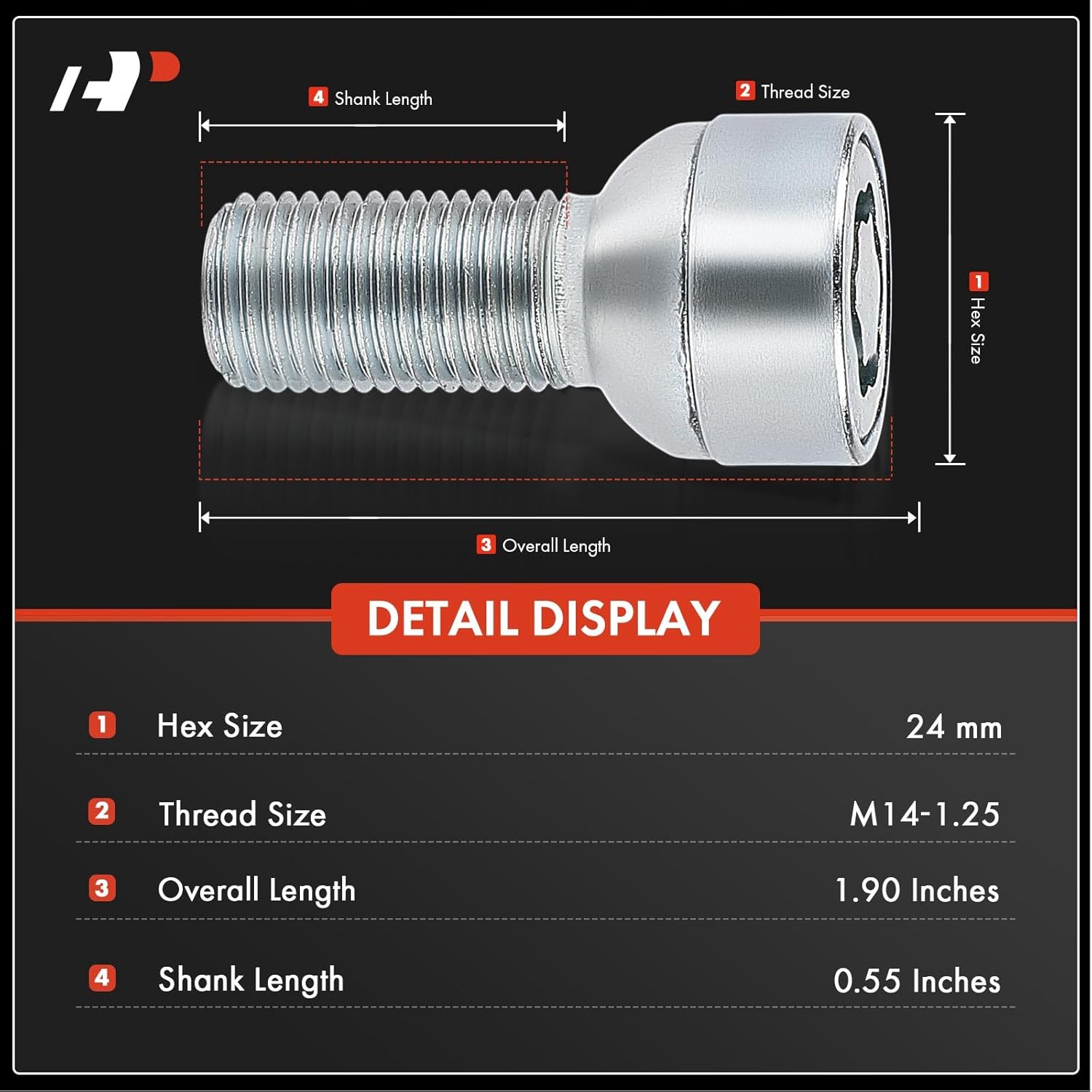 A-Premium 5-PC M14-1.5 Wheel Studs Compatible with Audi A4 2008-2020, A5 Quattro 2008-2023, A6 2012-2018, A6 allroad 2020-2024, A3 2006-2013 2015-2024, A7 Quattro, TT, e-tron, TTS, Front or Rear