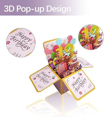 Miniatura 2 de Tarjeta de regalo 3D de feliz cumpleaños, tarjetas de felicitación de cumpleaños desplegables de papel con tarjeta en blanco y sobre, regalo único