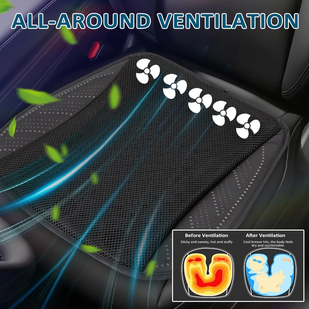 Cuscino Ventilato con Porta USB, Tappetino di Raffreddamento Traspirante per Sedili Auto, Sedie da Casa e Ufficio, Rete di Seta Ghiacciata, Ventole ad Alta Velocità Integrate con Velocità del Vento