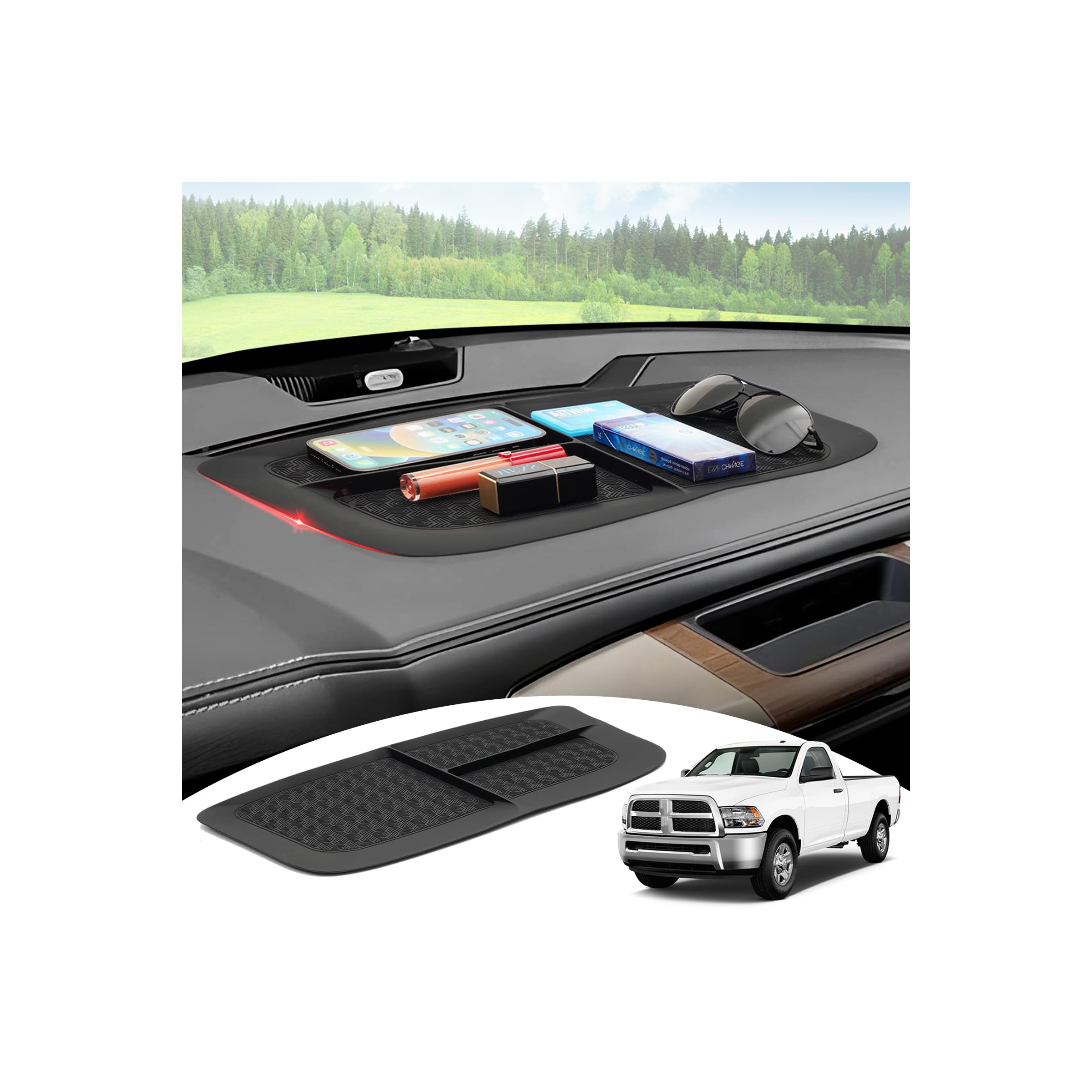 Autorder Dashboard Mat for 2011-2018 Dodge Ram 1500 2500 3500 Accessories Anti-Slip Mat Silicone Dash Mat for Ram Dash Liner Pad