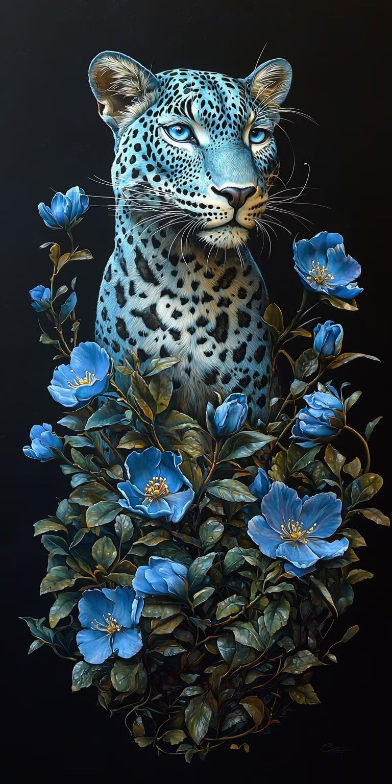 5D Leopard Kwiaty Diamentowe Malowanie, Diamonds Painting Kompletny zestaw, Diamond Art Kit DIY Dorośli DIY Kryształ Diament Malarstwo, Malarstwo Do Dekoracji Ściany Domu 90x180cm B-40