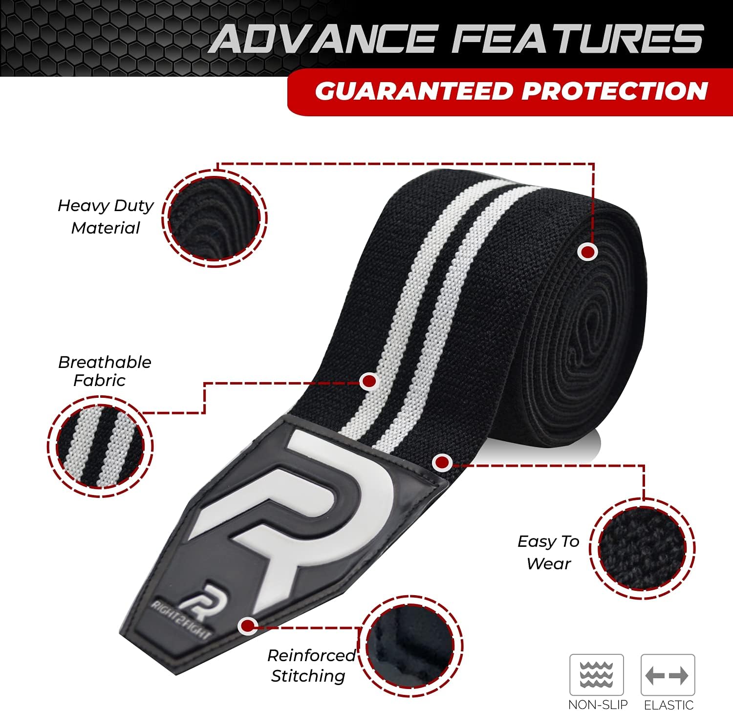 R2F Compression Knee Wraps for Squats, Weightlifting, Deadlifting, and
