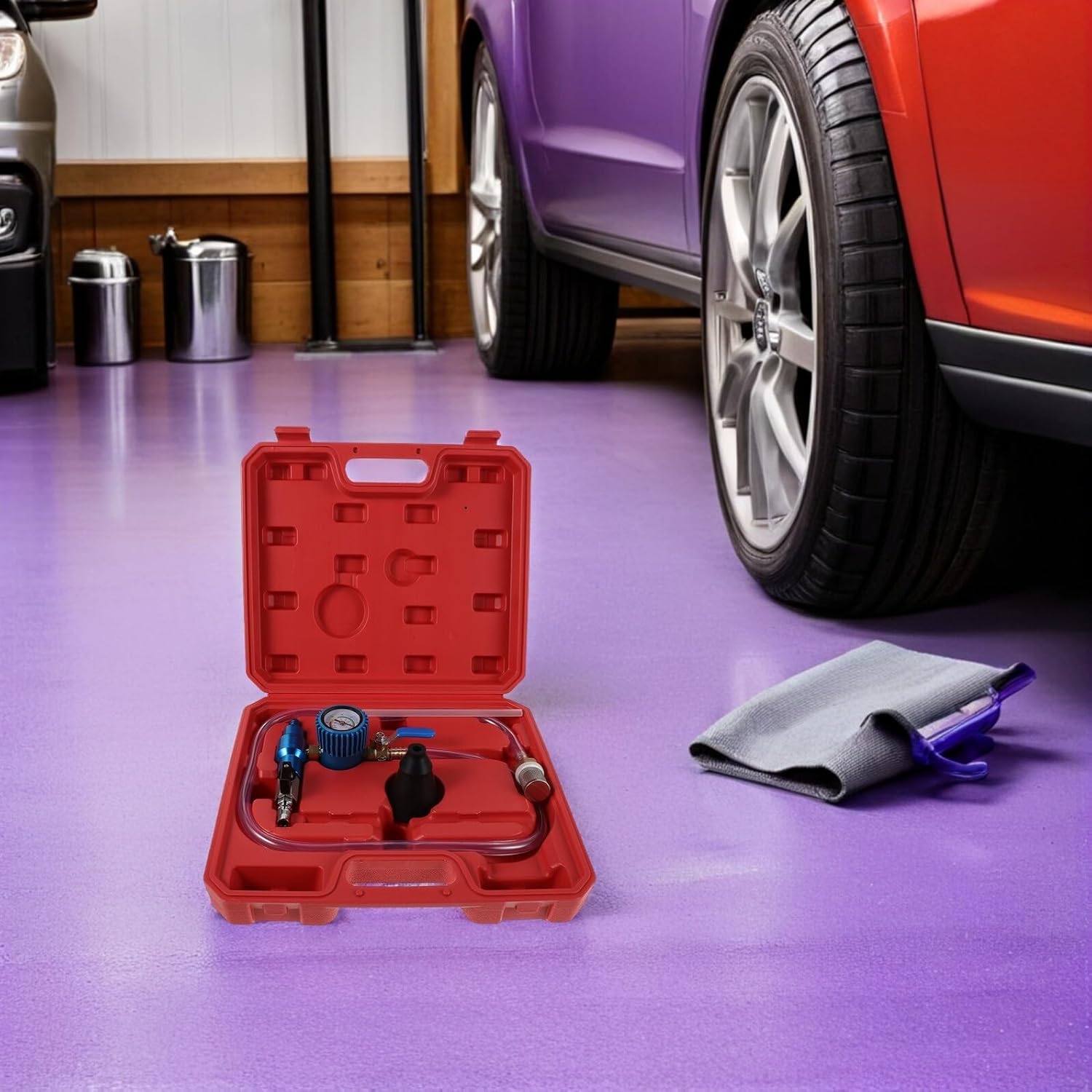 No-Spill Car Coolant Refill Tool Kit with Vacuum Radiator Filling Accessory for Automotive Cooling System Maintenance