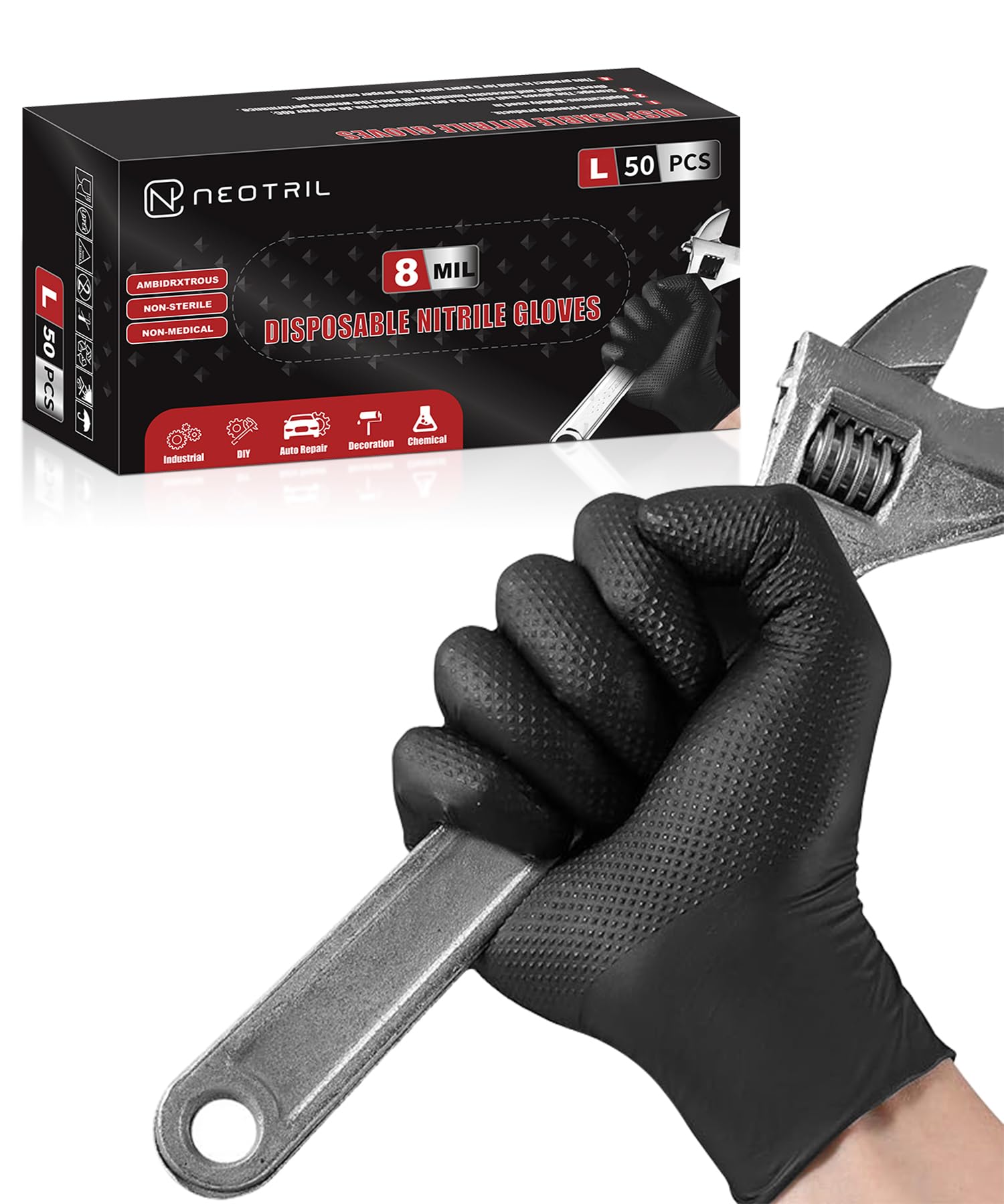NEOTRIL Guantes desechables de nitrilo resistentes de 8 mil, 50P L