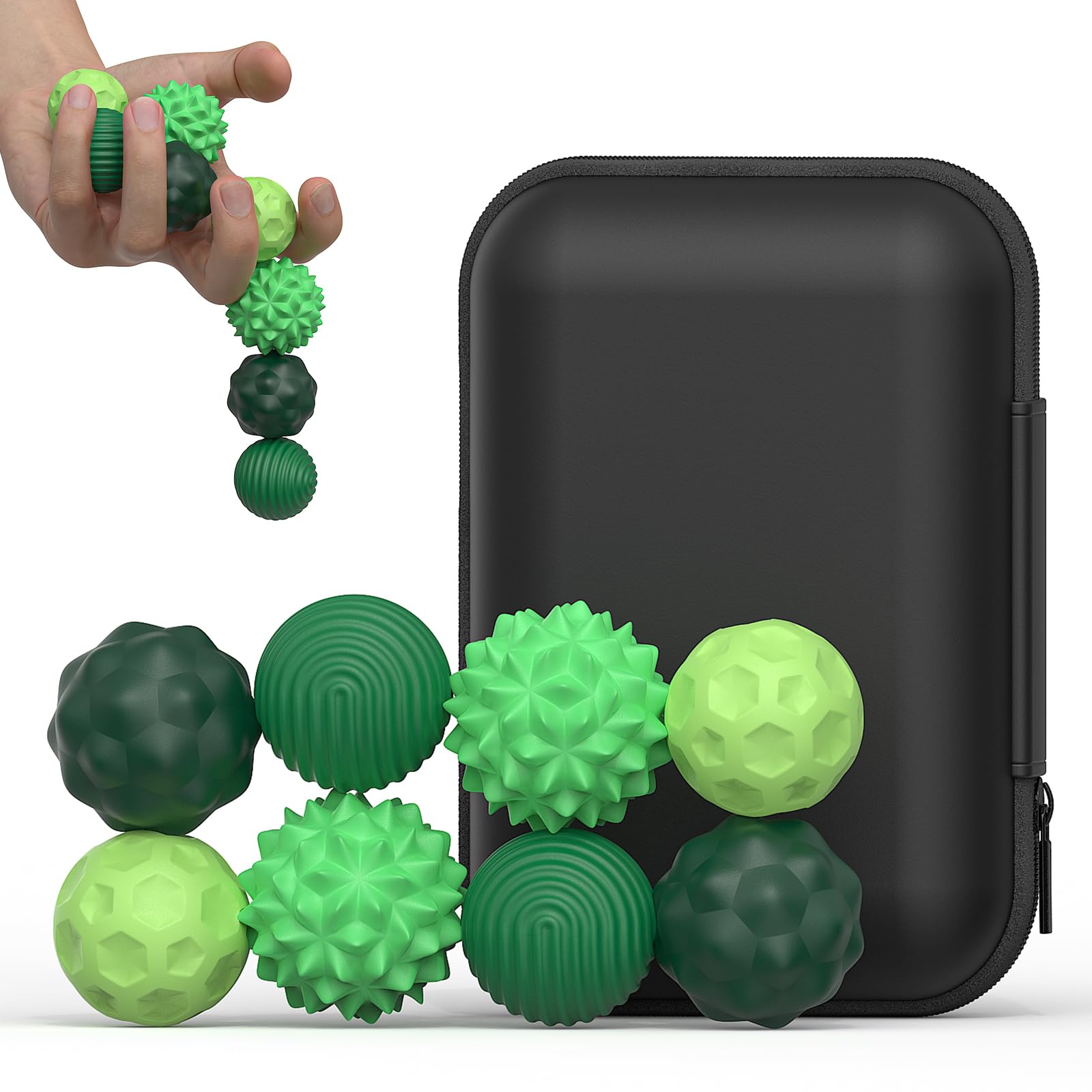 8PCS Balls Fidget Toys, Texture Tactile Sensory Balls, Balls with Silicone Shell, Stress Anxiety Relief Sensory Toys for Fingers Hands for Adults & Teens with Autism (L Green)