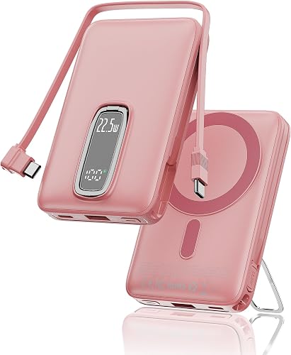 Magnetische Powerbank 10000mAh mit Ständer & 22.5W Kabel für iPhone Rosa