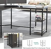 Vista 6 de Elephance - Escritorio grande en forma de L para computadora con estantes, escritorio de esquina, estación de trabajo para oficina en casa, mesa