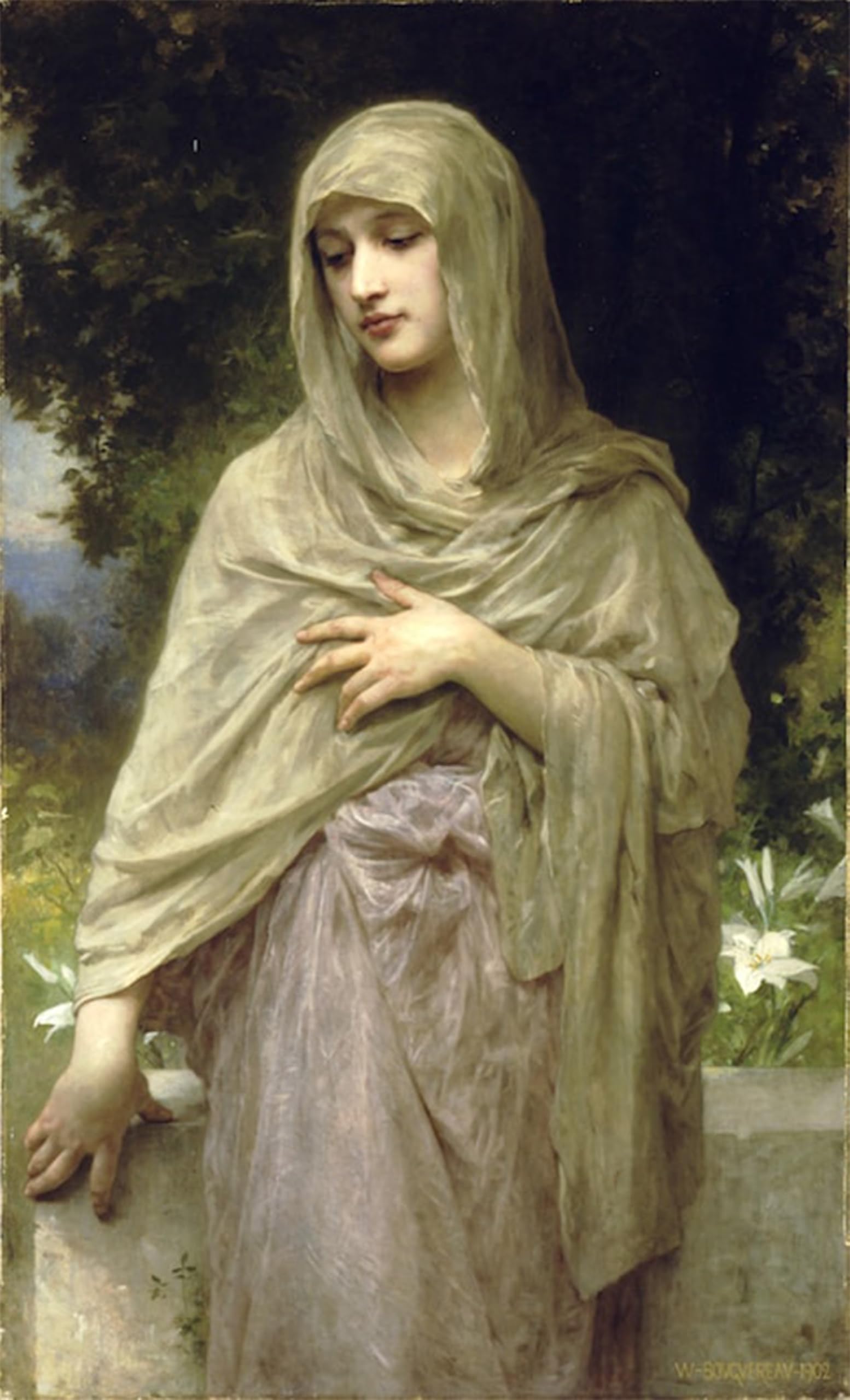 ARTXLXXBN Famous Painting Canvas Artwork Graffiti Print Modestie by William Adolphe Bouguereau Portrait Canvas Image for Home Decor 60x90cm