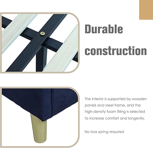 Miniatura 46 de AGARTT Base de cama tapizada tamaño individual con cabecero y estribo, soporte de listones de madera, no necesita somier, fácil montaje, terciopelo