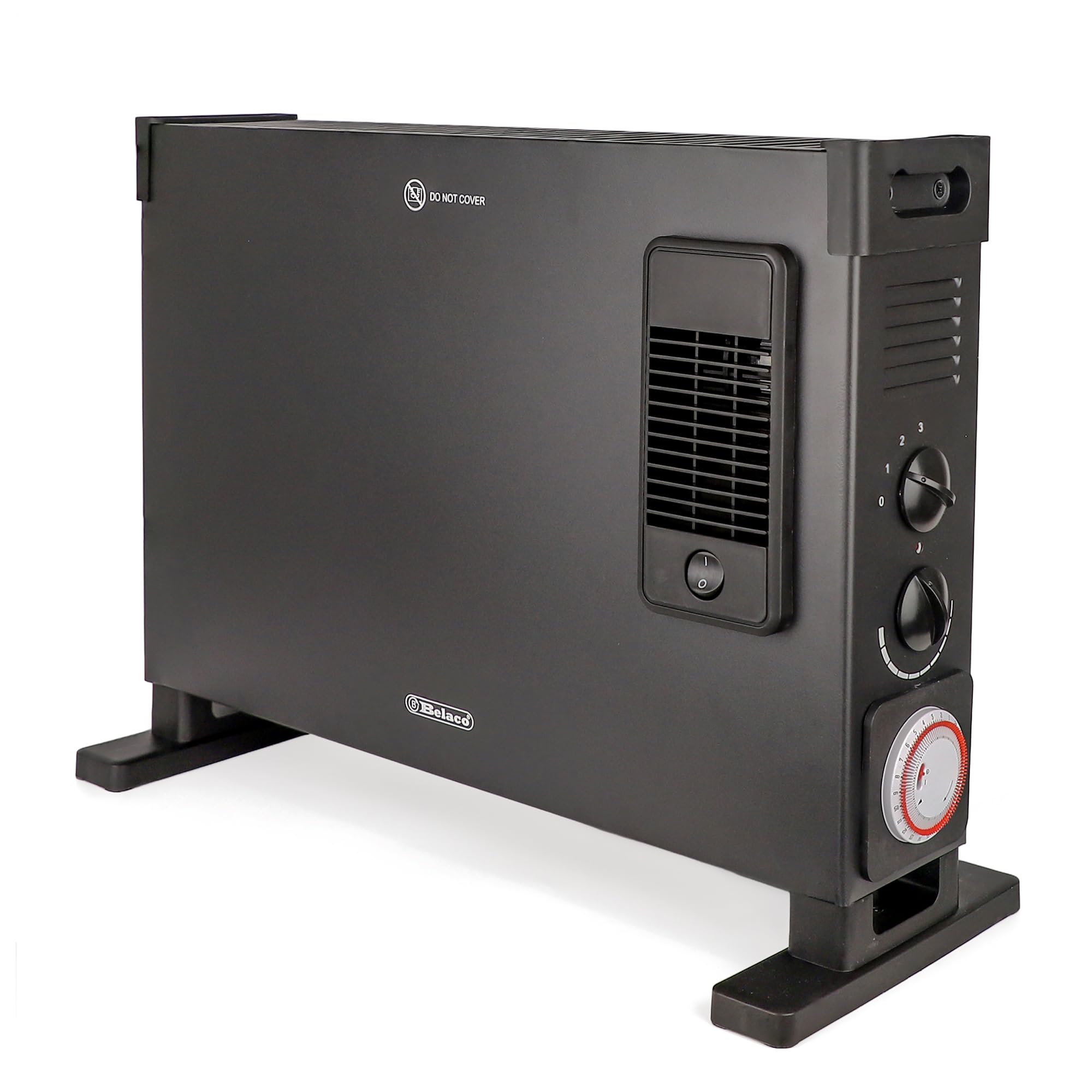Belaco 2000W Turbo Convector Electric Heater with Fan | 3-Speed Heat Settings & 24-Hour Timer | Energy-Saving Portable Room Heater for Home & Office | Black