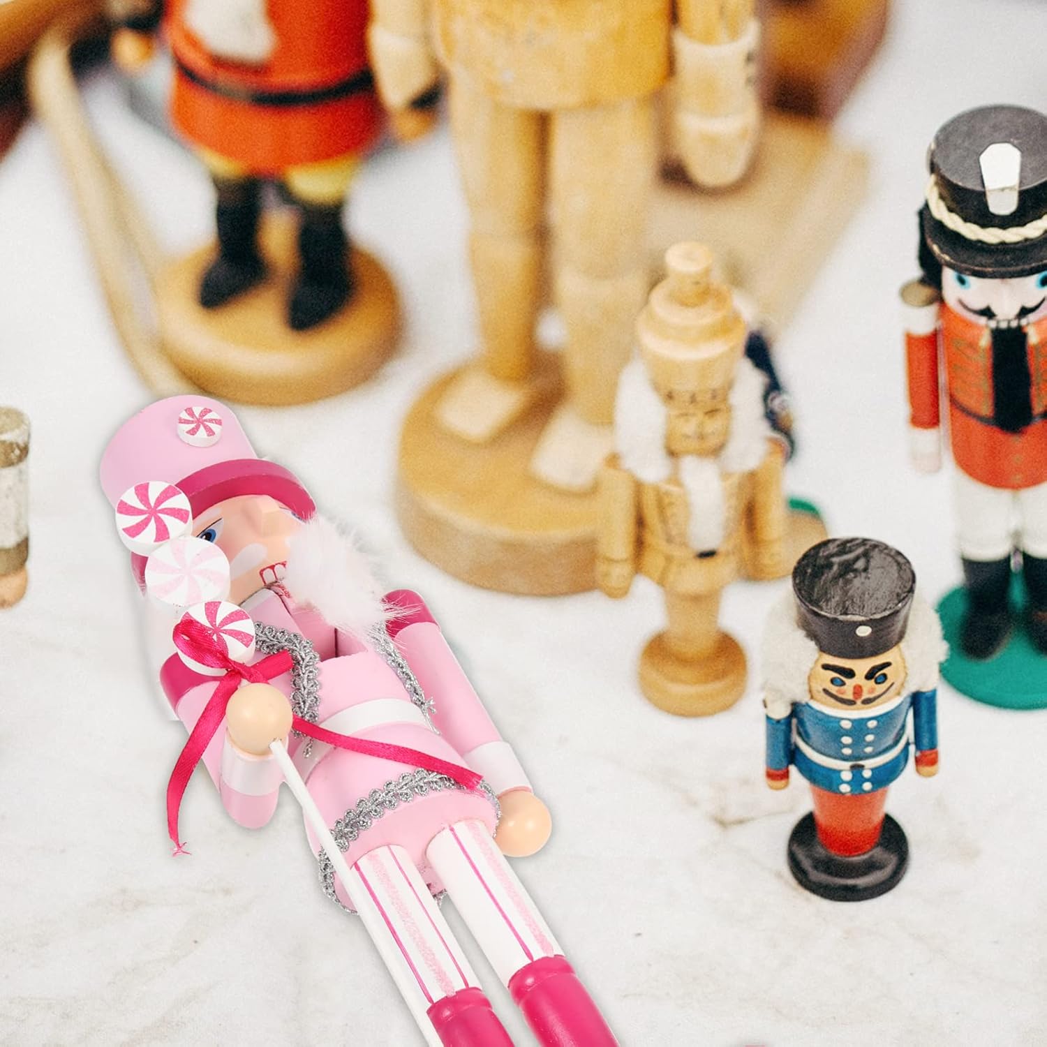 ABOOFAN Nutcracker Decoration Christmas Nutcracker Figures Wood Pink Nutcracker Soldier Festive Christmas Decor Ornament for Shelves and Tables Desktop Ornament