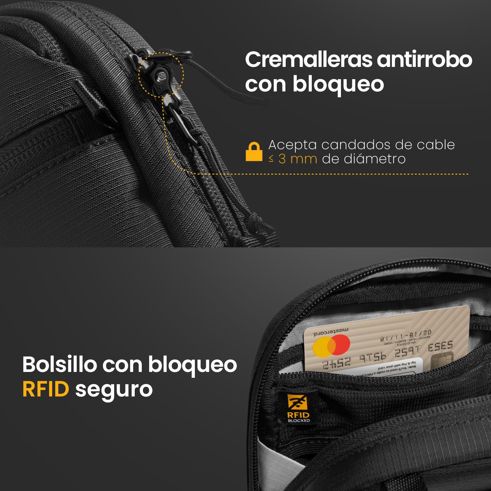 tomtoc Bolso Bandolera Antirrobo para Viaje con Cremallera Segura, Portadocumentos con Protección RFID, Capacidad para 4-6 Pasaportes, Múltiples Bolsillos para Tarjetas – Organizador Unisex