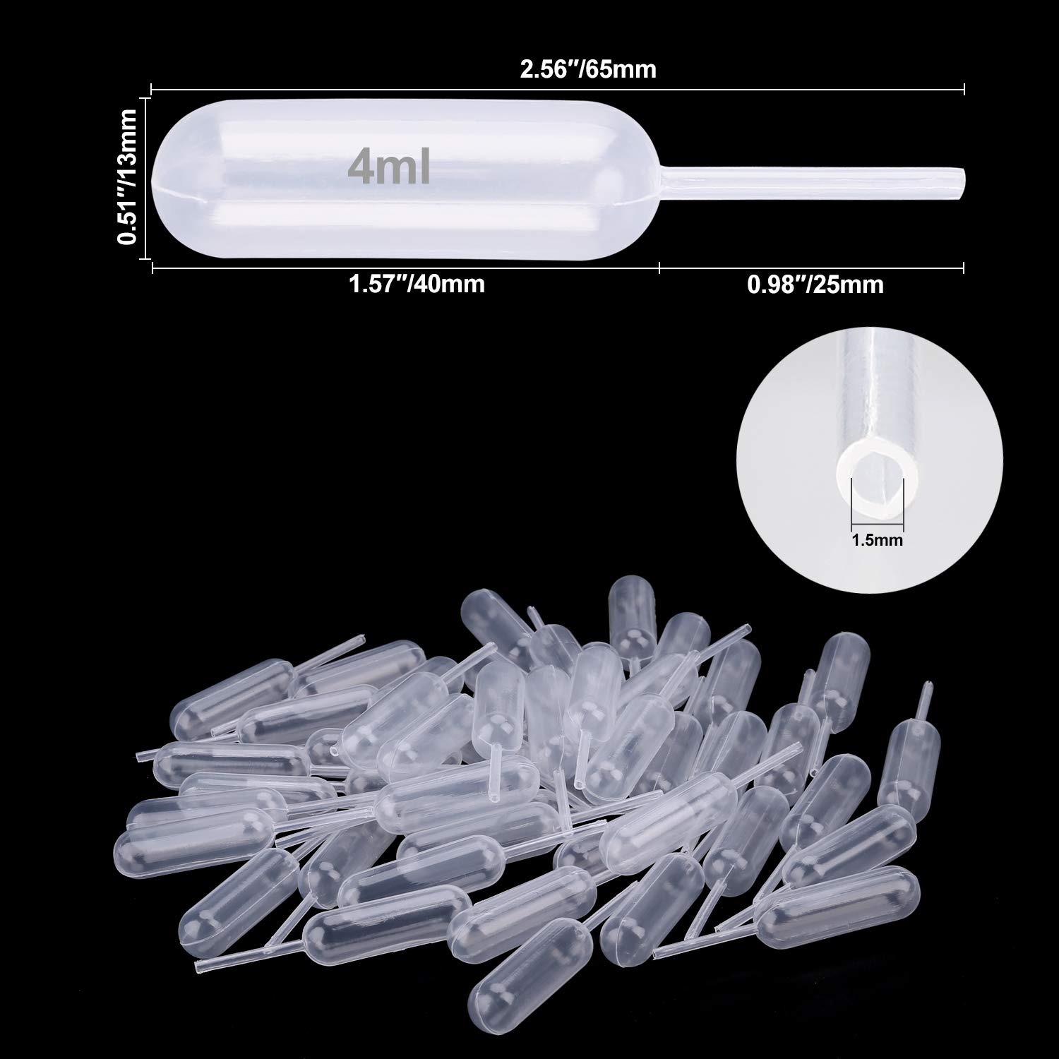 OOTSR 100pcs Compte-Gouttes Liquide jetable 4ml, pipettes en Plastique de Transfert adaptées pour Fraises, Chocolat, Petits gâteaux, laits frappés, sirops, Whisky